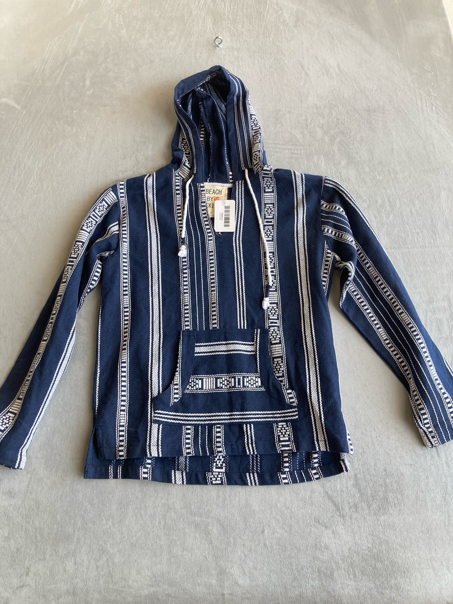 Beach By Exist Navy White Striped Cotton Pullover Hoodie Size M