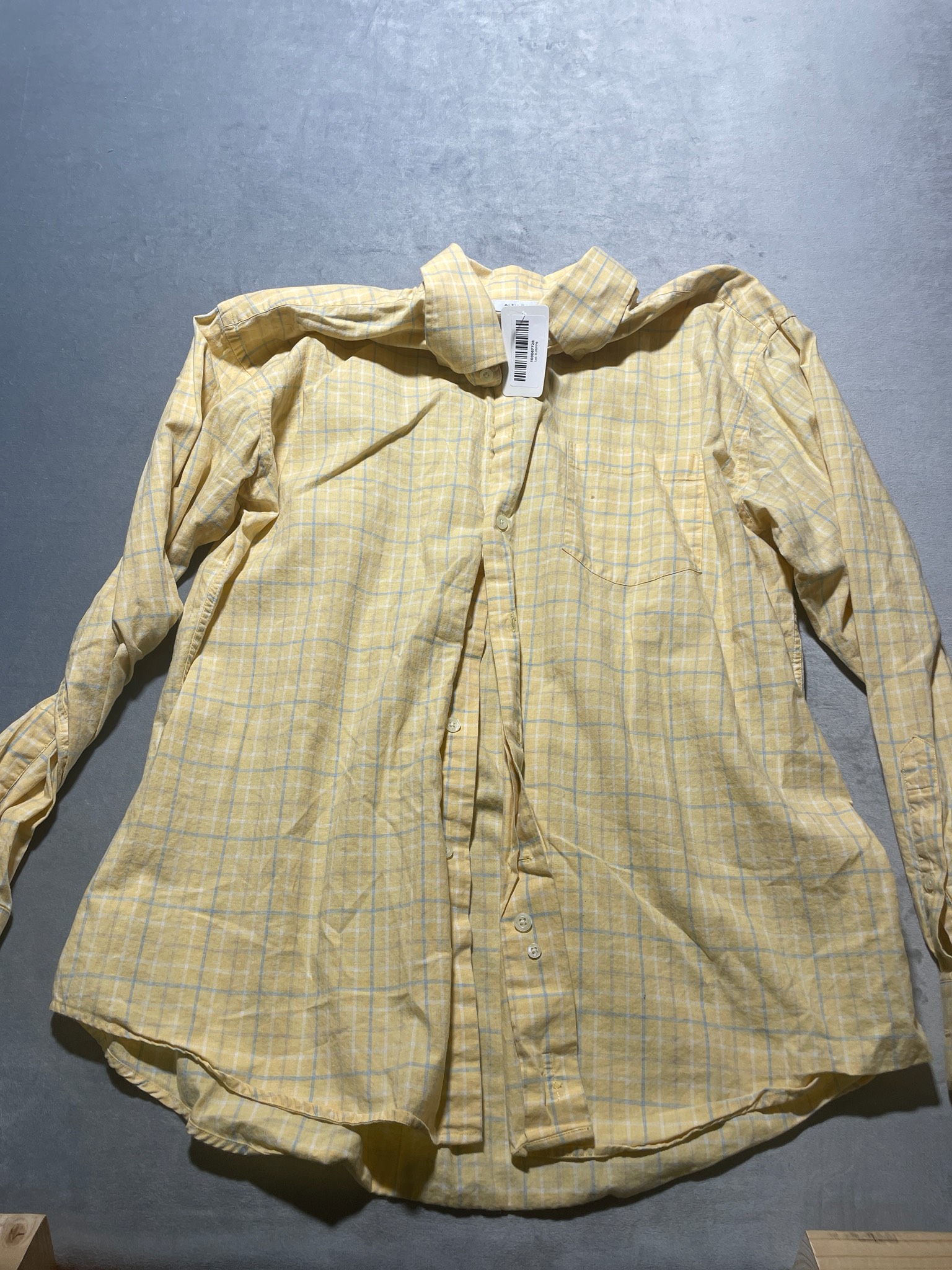 Alex Cannon Pale Yellow Plaid Cotton Long-Sleeve Button-Up Shirt Size Large
