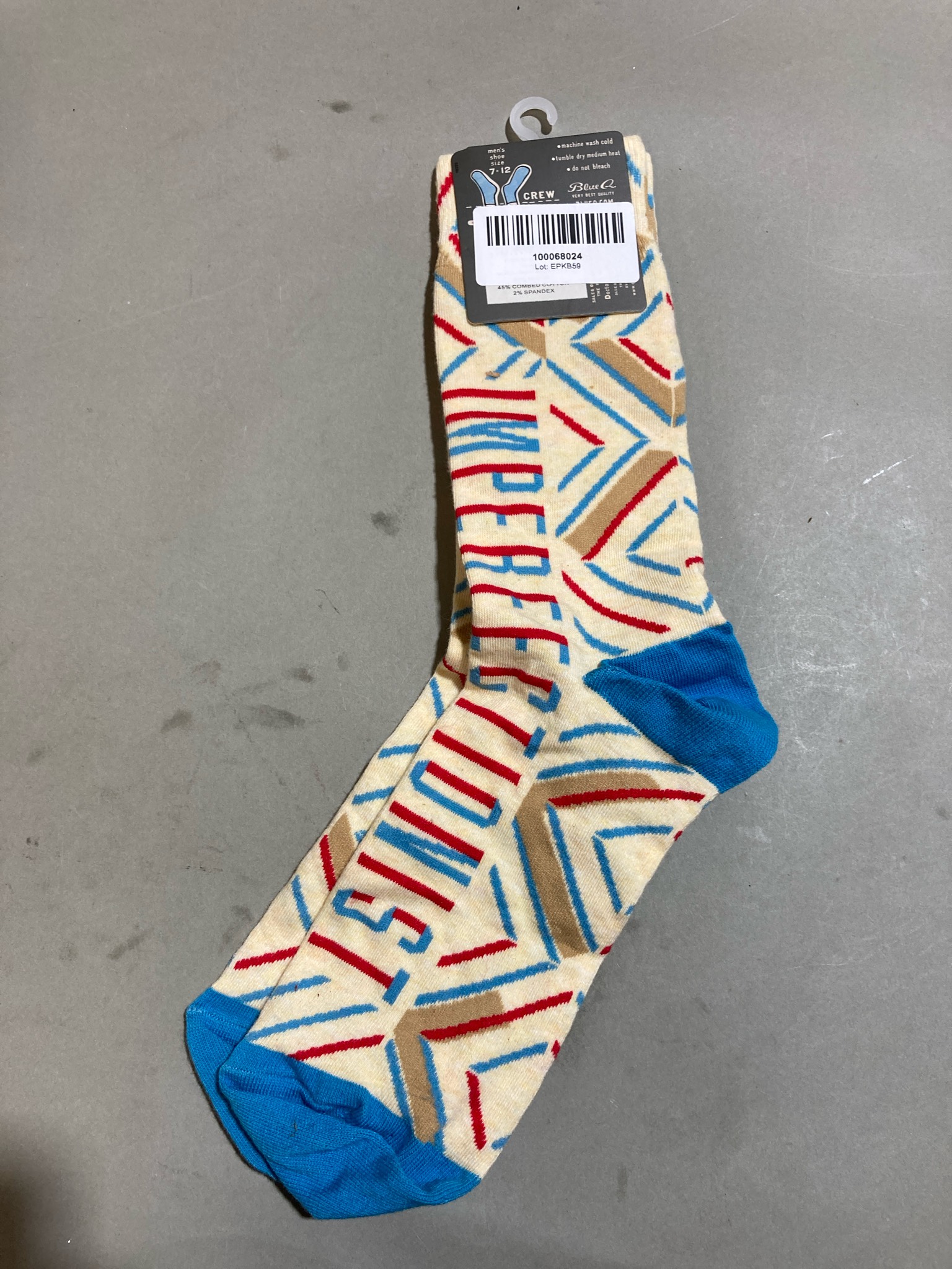 Blue Q Cream Geometric Cotton Crew Socks Size Men's 7-12
