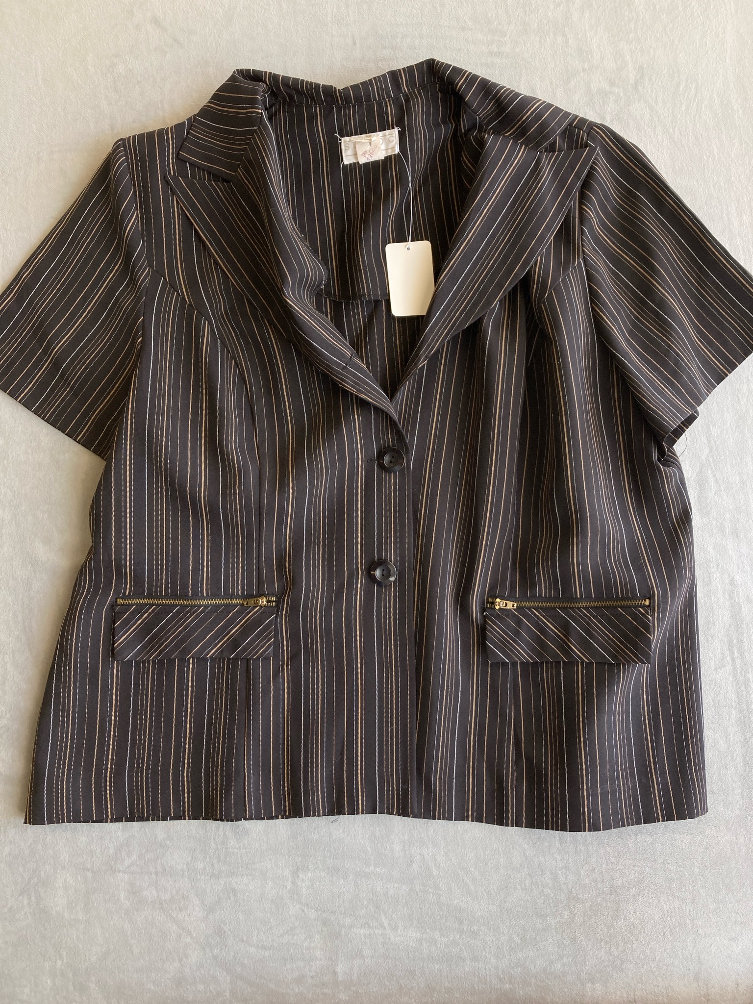 Studio C Black Pinstripe Polyester-Rayon Short Sleeve Blazer Size Size 22