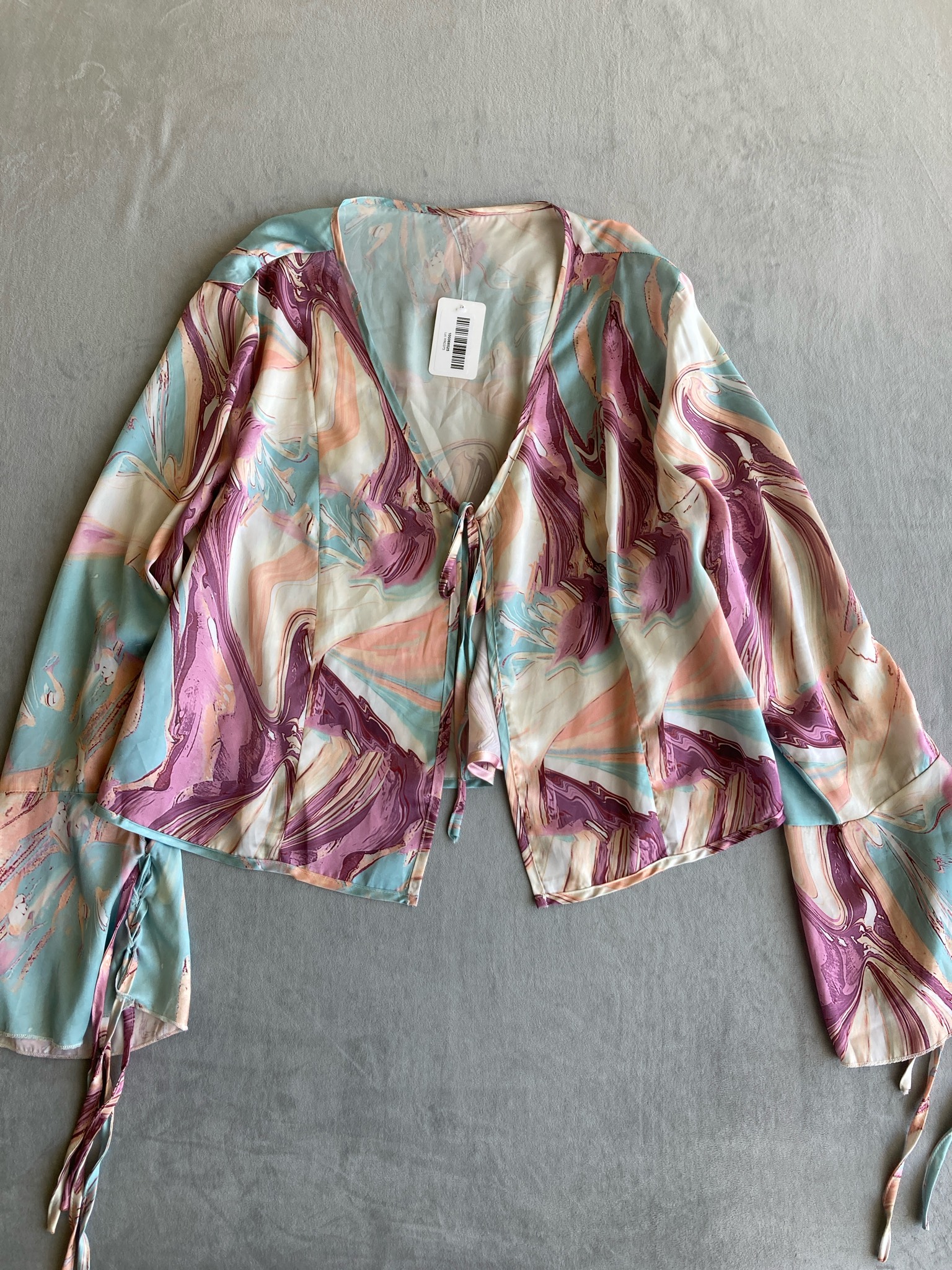 CIDER Pastel Marble Swirl Satin-Like Blouse Size 3XL