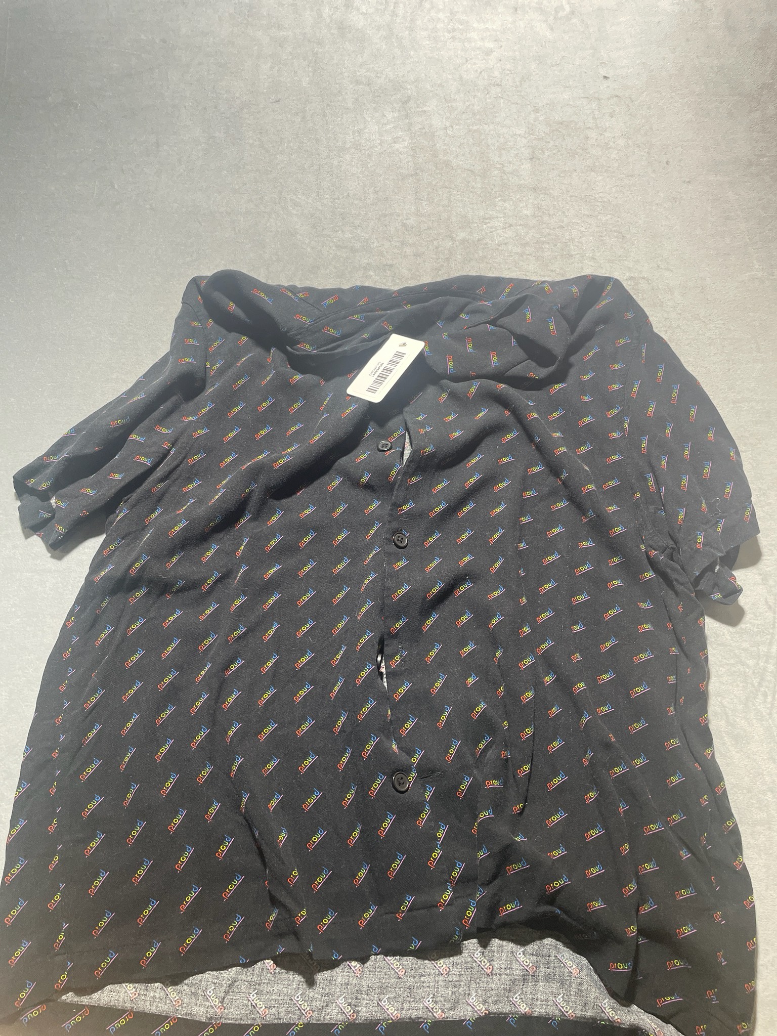 H&M Black Rainbow Print button up shirt size large