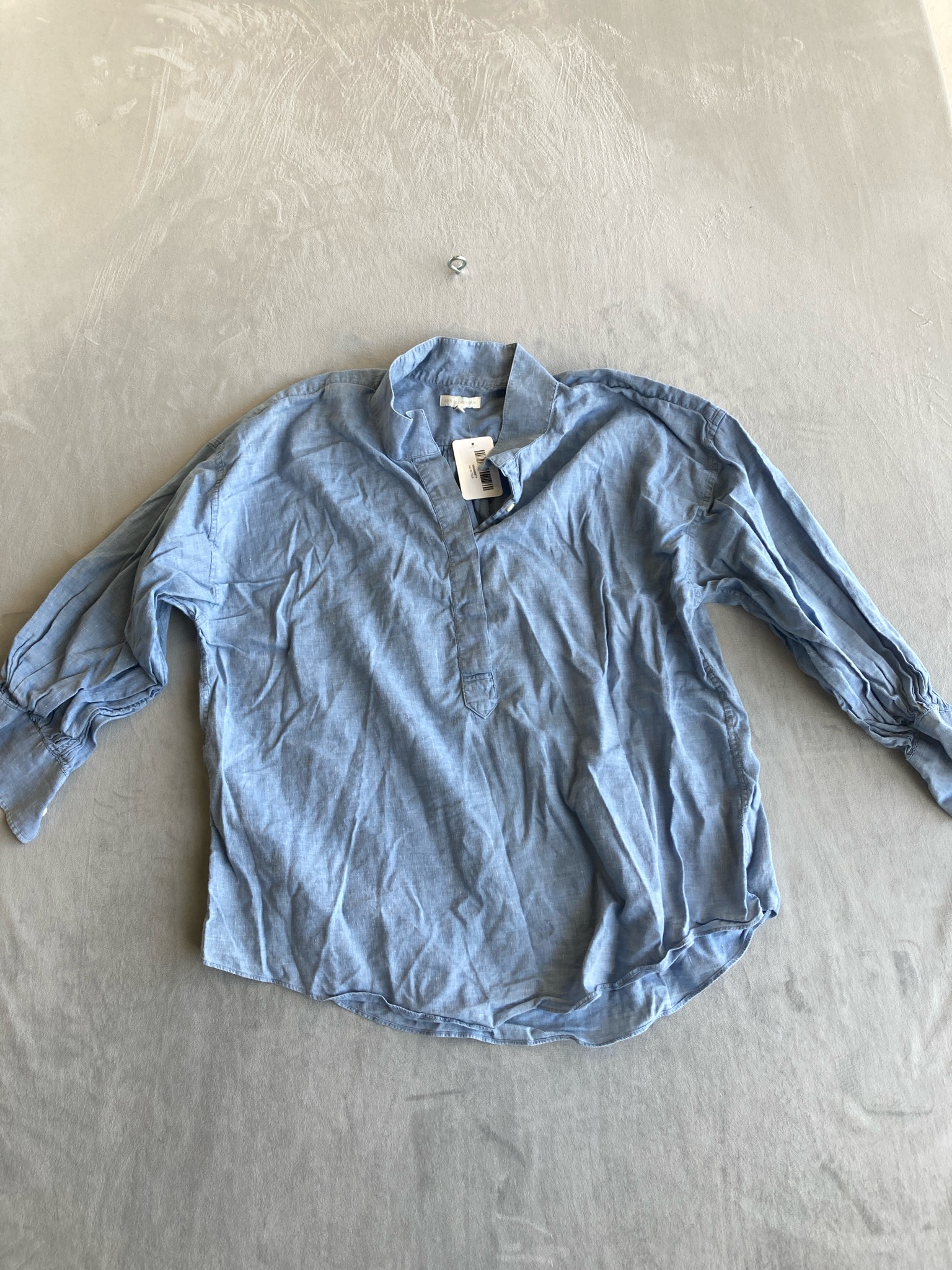 Ann Mashburn Light Blue Chambray Tunic Blouse Size XL