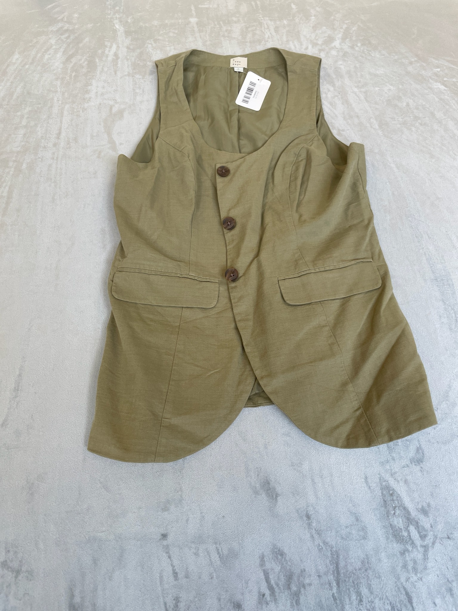 A New Day Olive Green Linen-Like Vest Size Large