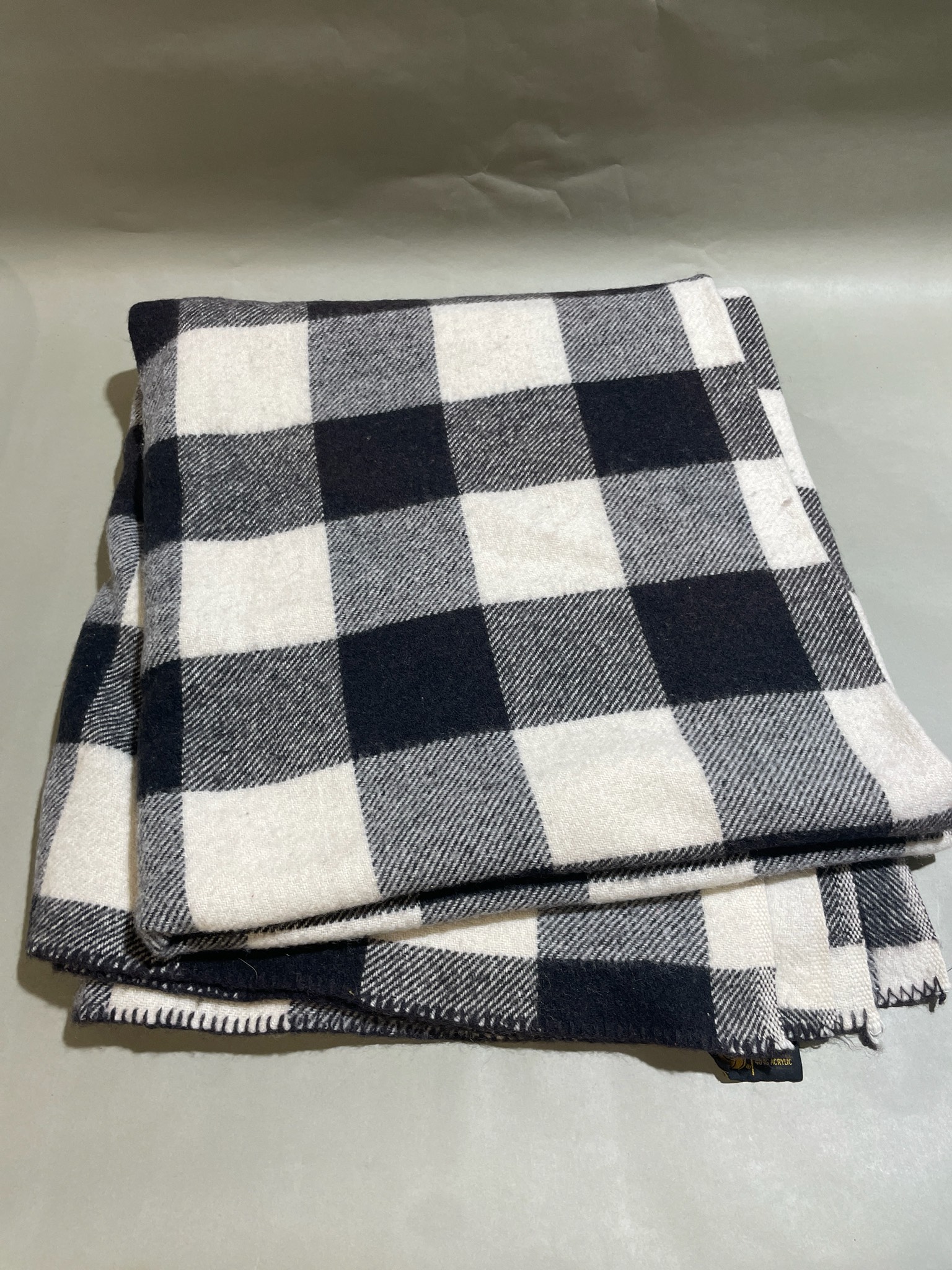 Wool Acrylic Blend Black and White Buffalo Check Throw Blanket