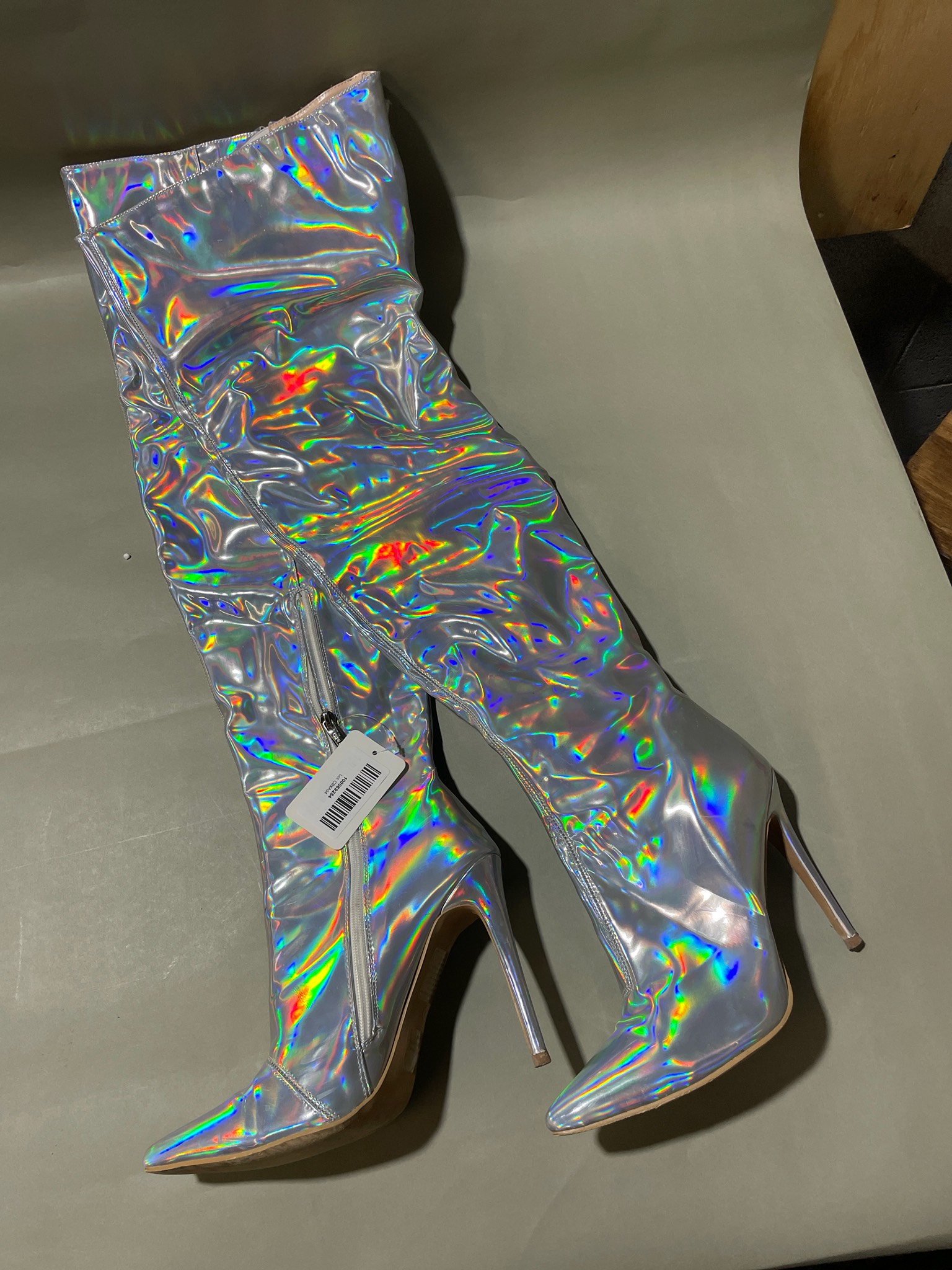 Holographic Knee-High Stiletto Boots Size Size 8