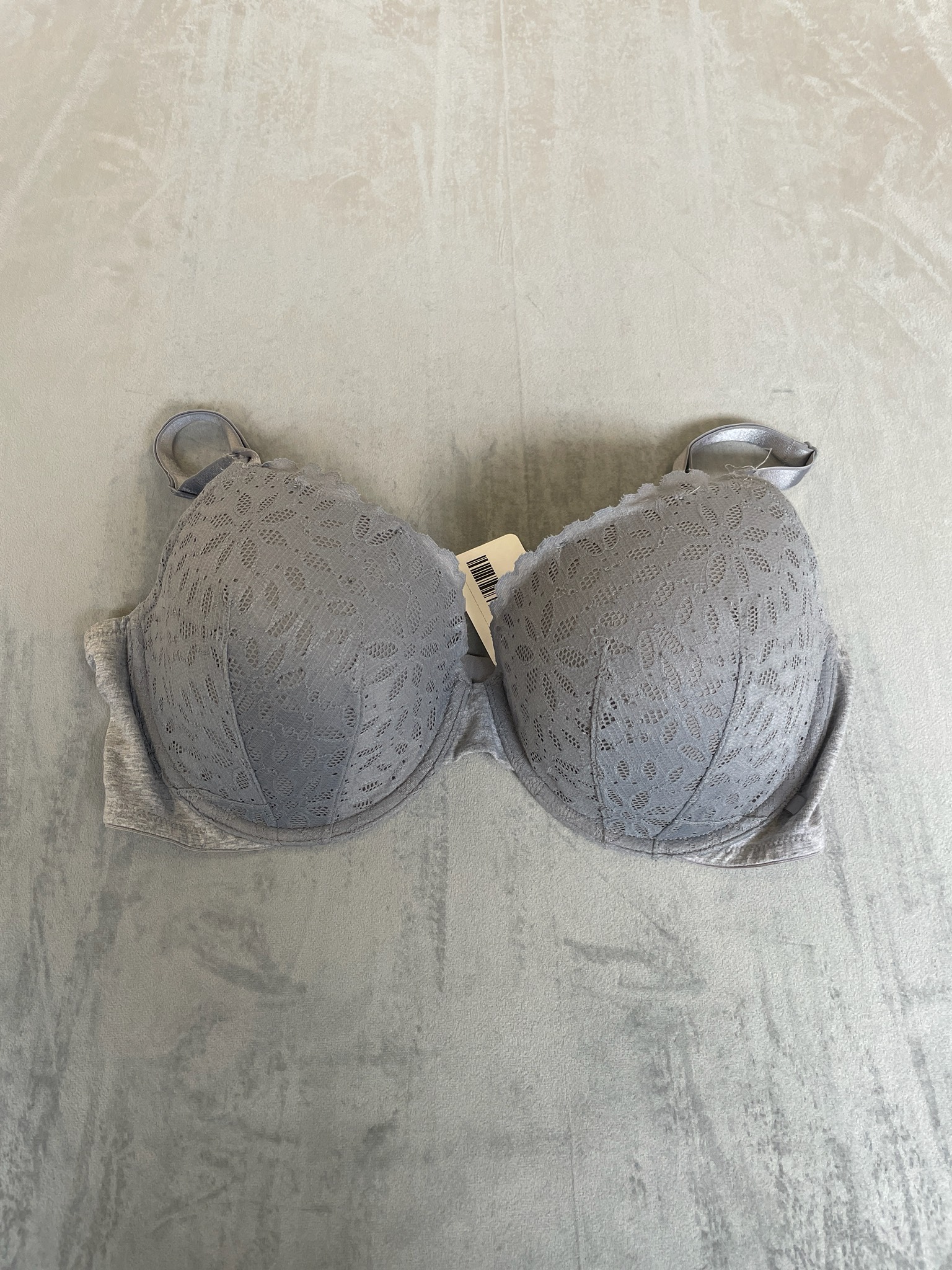 Victoria's Secret Light Gray Lace Overlay Bra Size 38DD