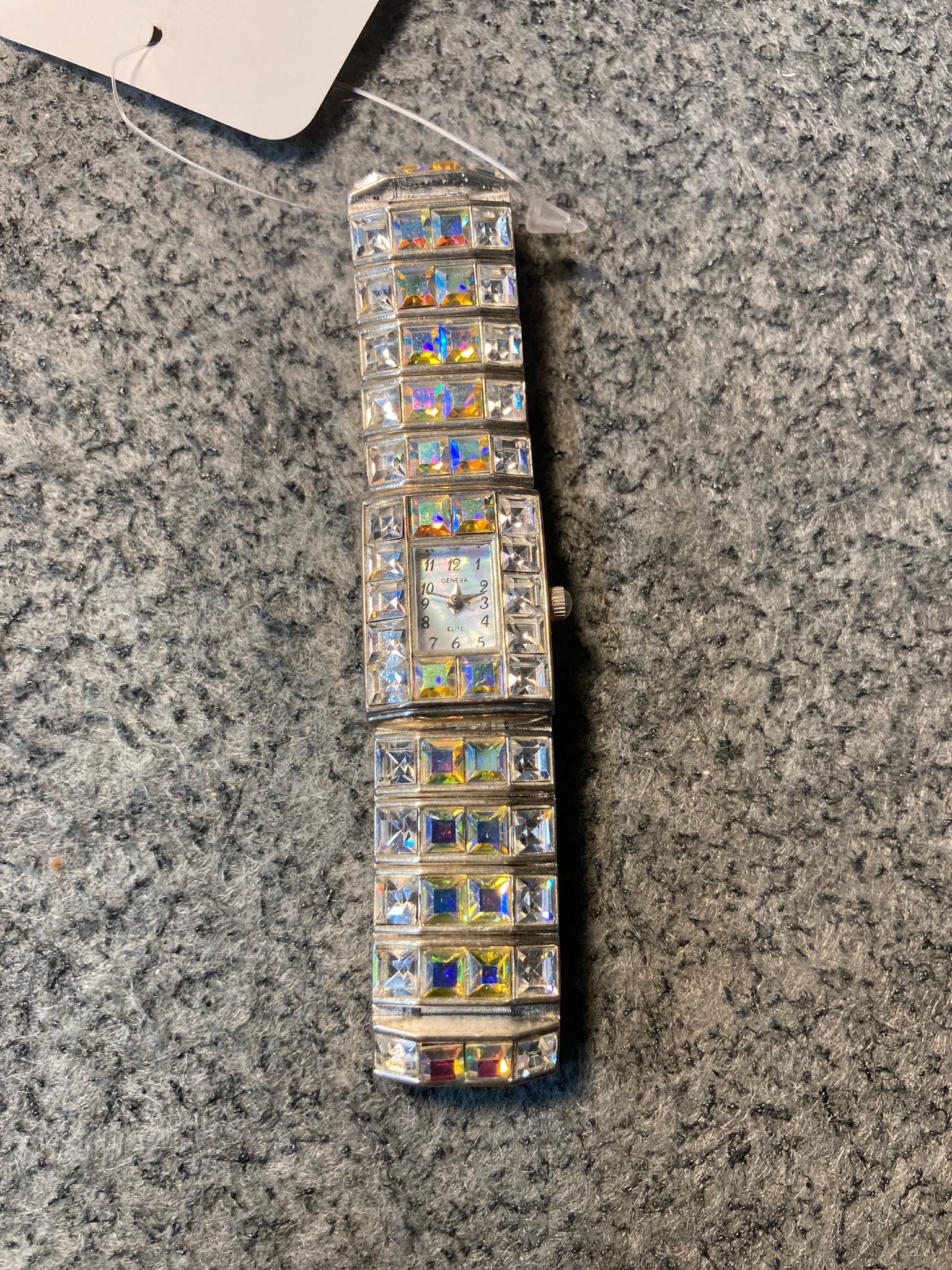 Geneva Silver Iridescent Crystal Bracelet Watch