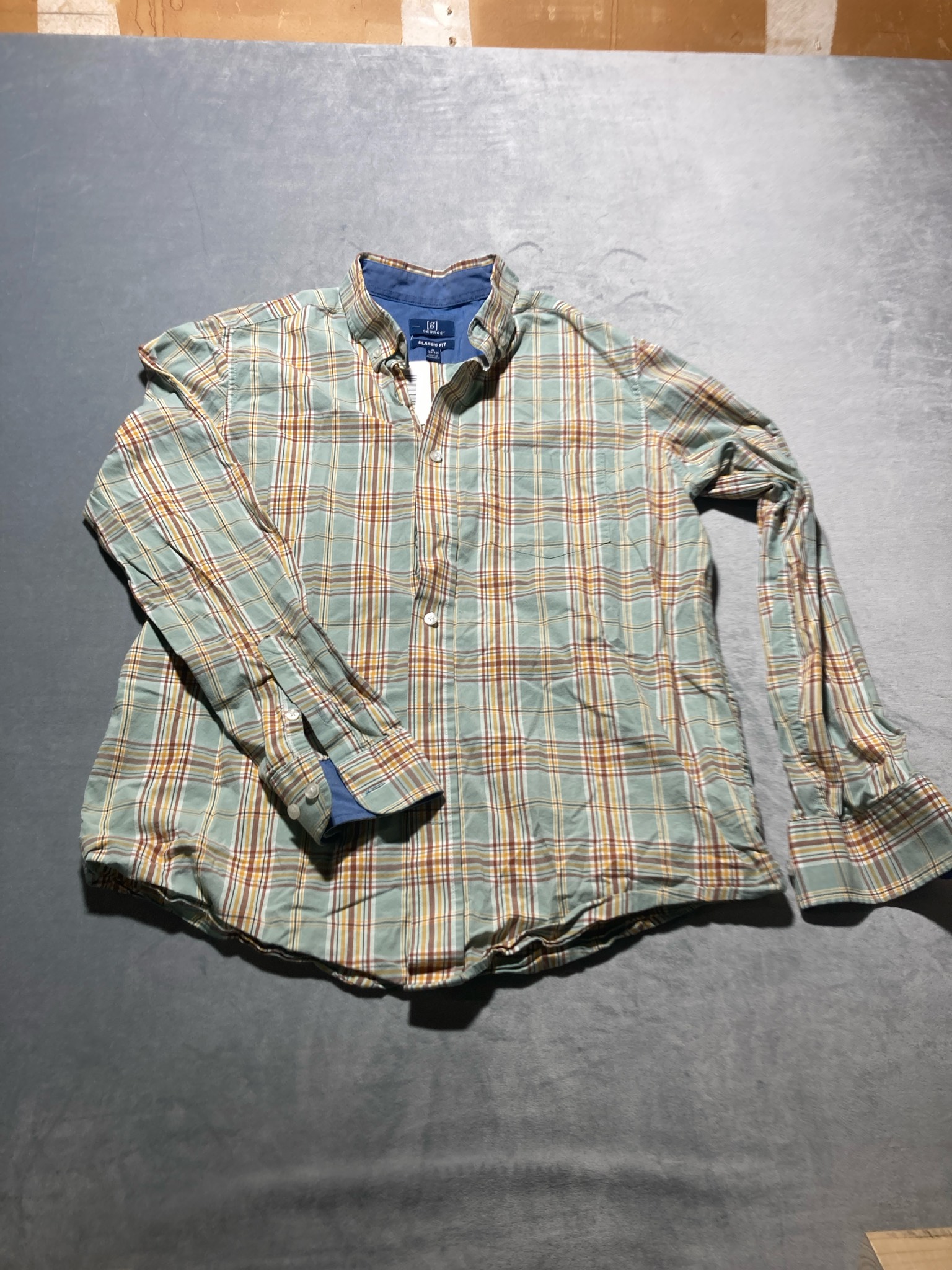 George Mint Green Plaid Long-Sleeve Button-Up Shirt Size M (38-40)