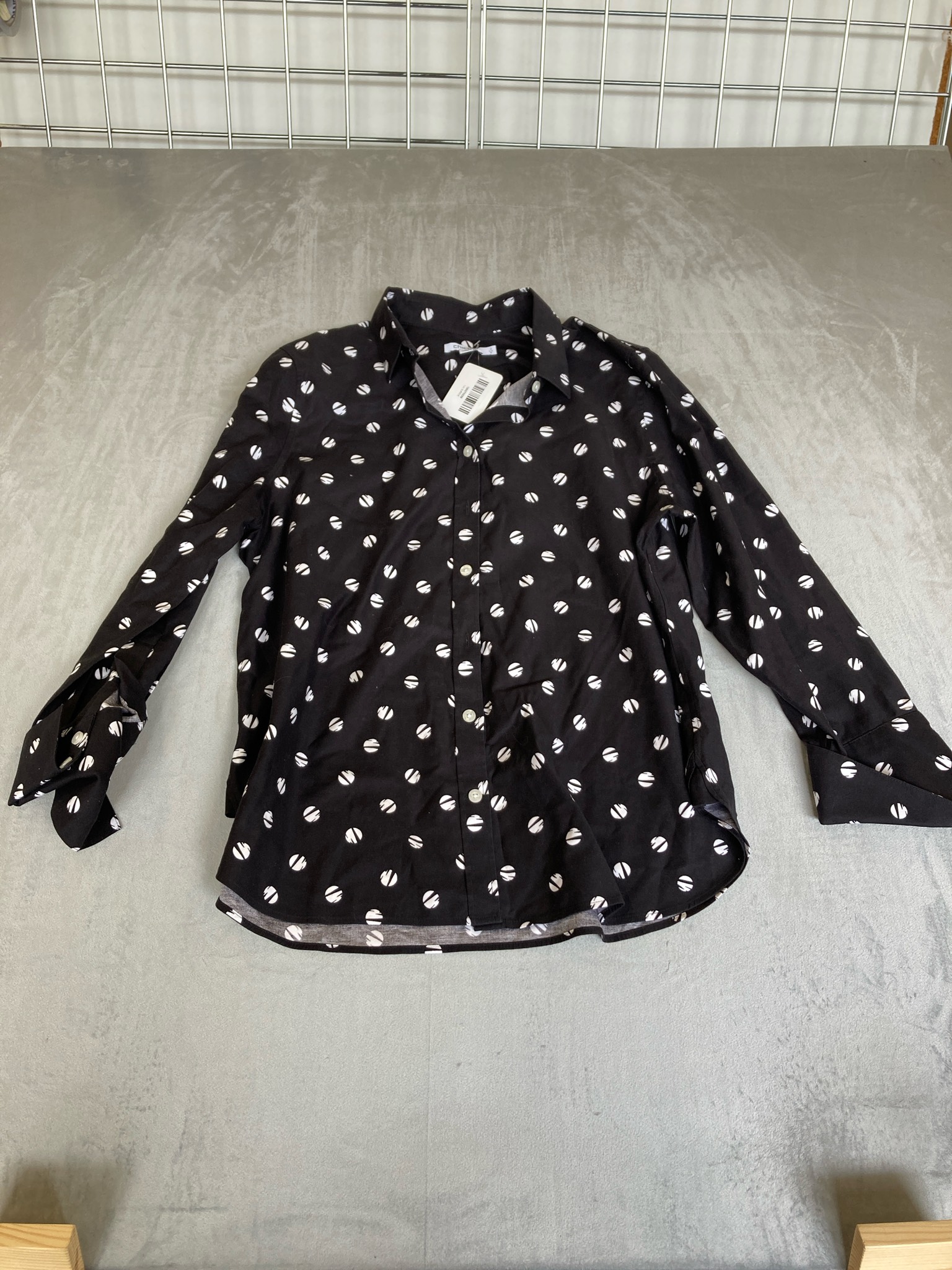 Chico's Black Abstract Dot Woven Blouse Size Size 2 (US 12)