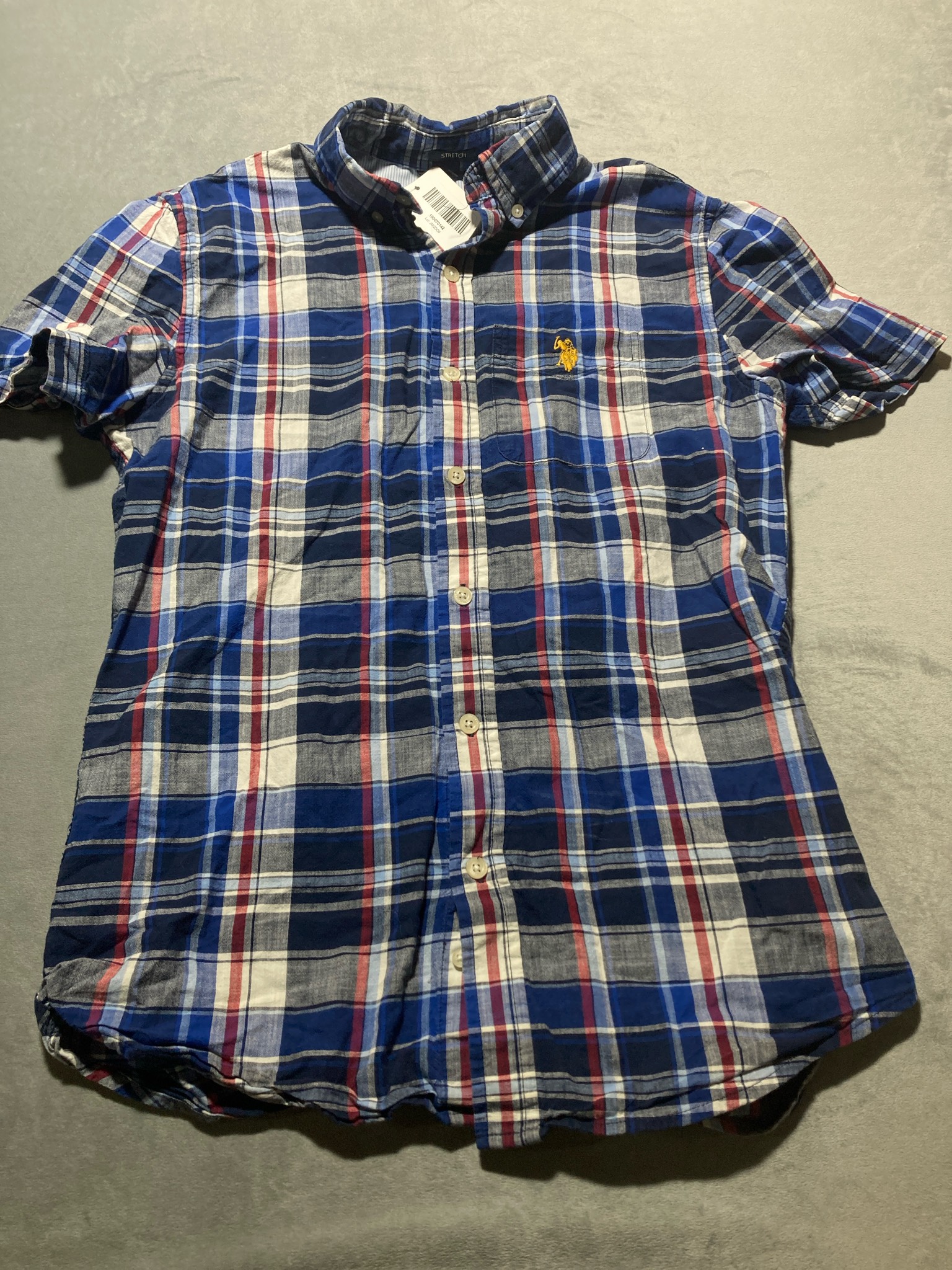 U.S. Polo Assn. Navy Plaid Lightweight Short-Sleeve Button-Up Shirt Size XS