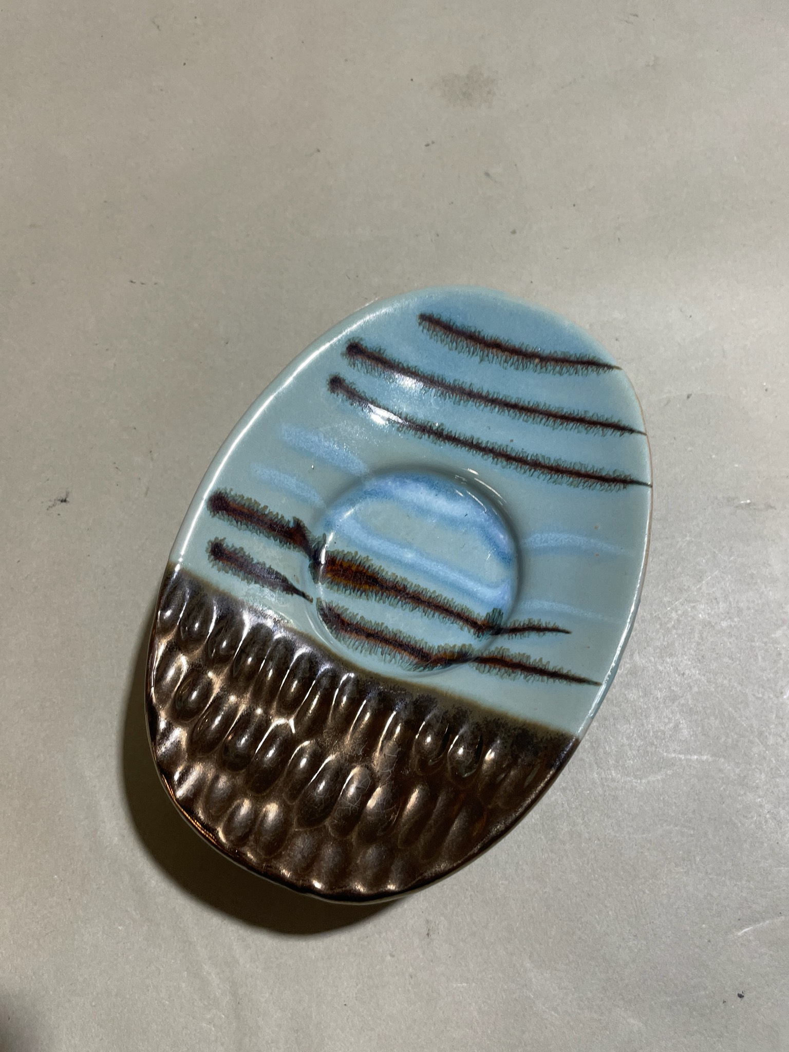 Light Blue Glazed Oval Dish