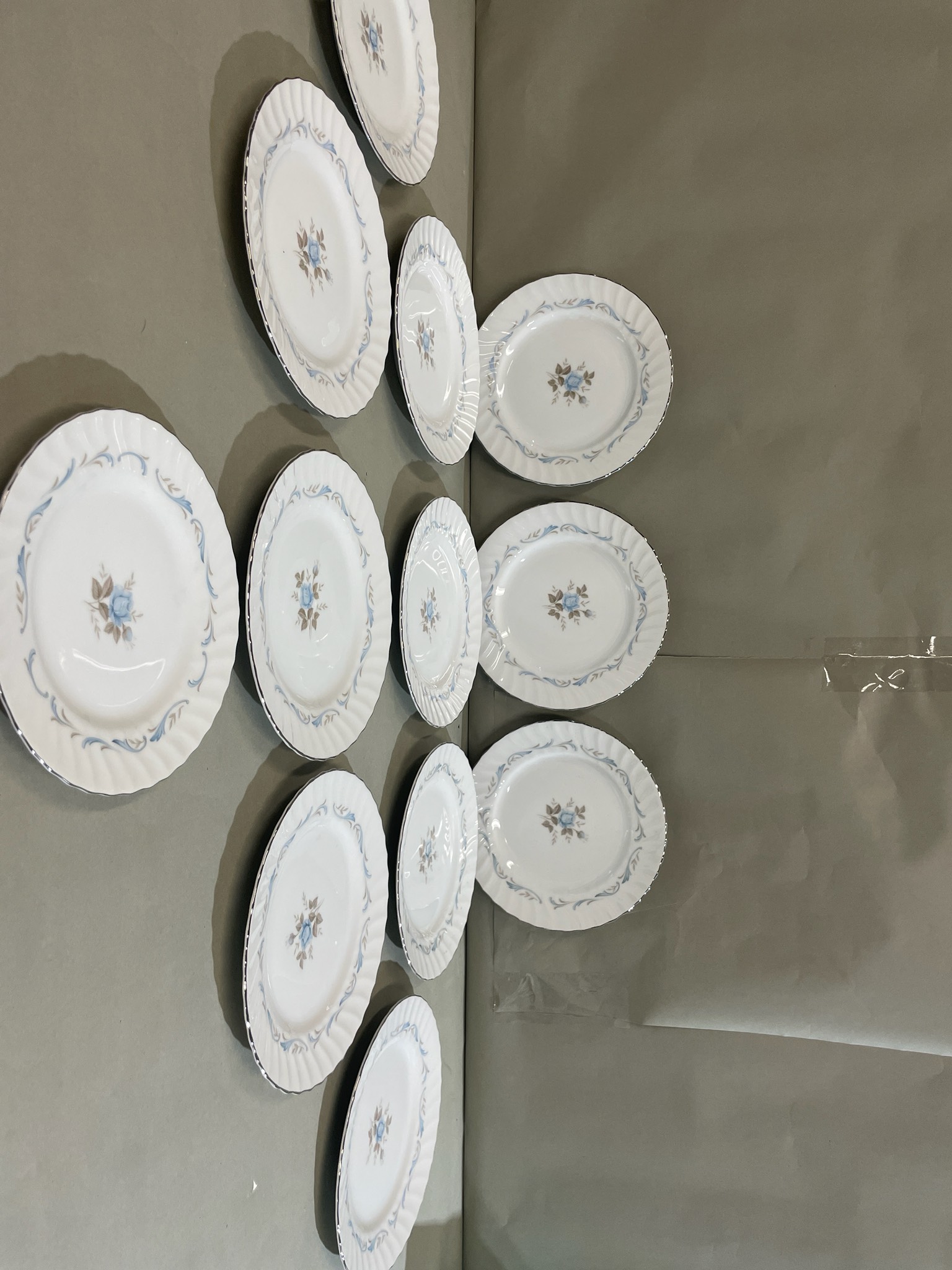 (12) White Scalloped Floral Plates