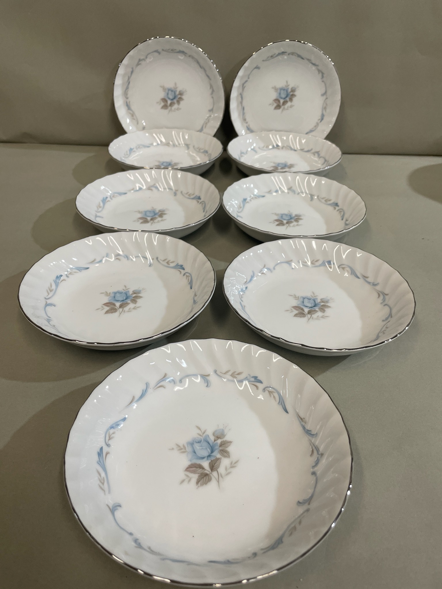 (9) Style House White Blue Rose Fine China Bowls