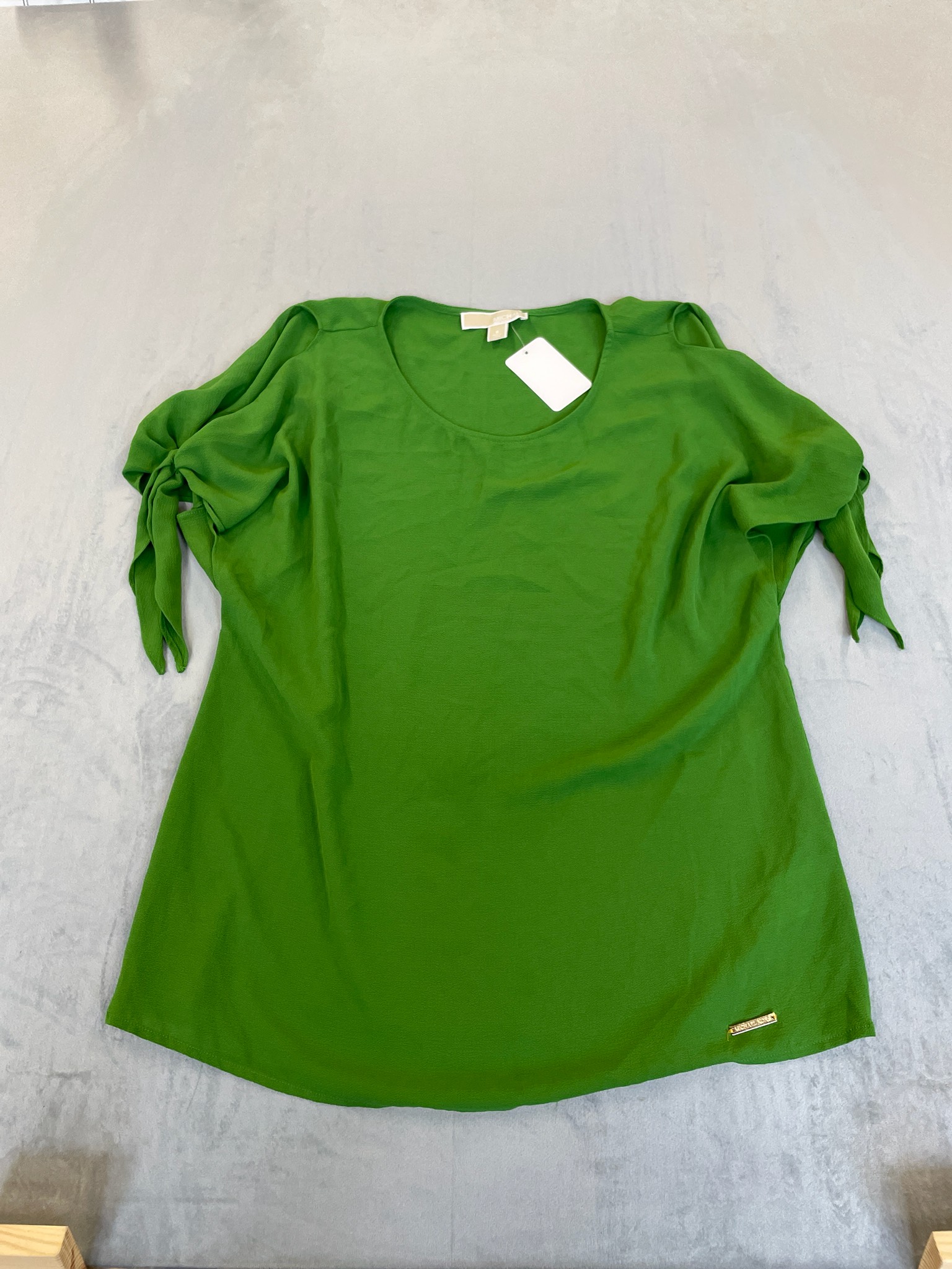 Michael Kors Green Textured Crepe Tunic Top Size S