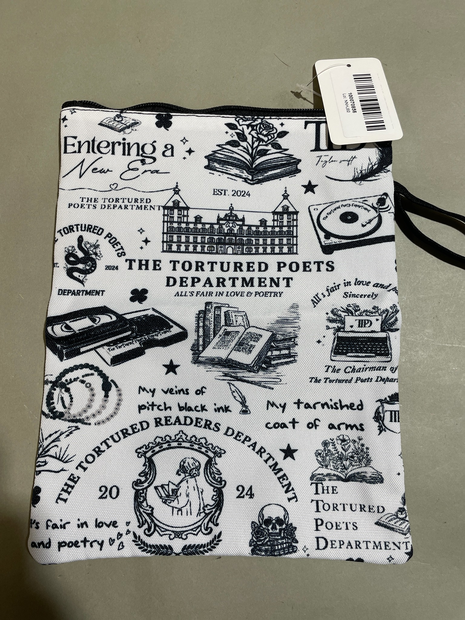 The Tortured Poets Department White Graphic Wristlet Pouch