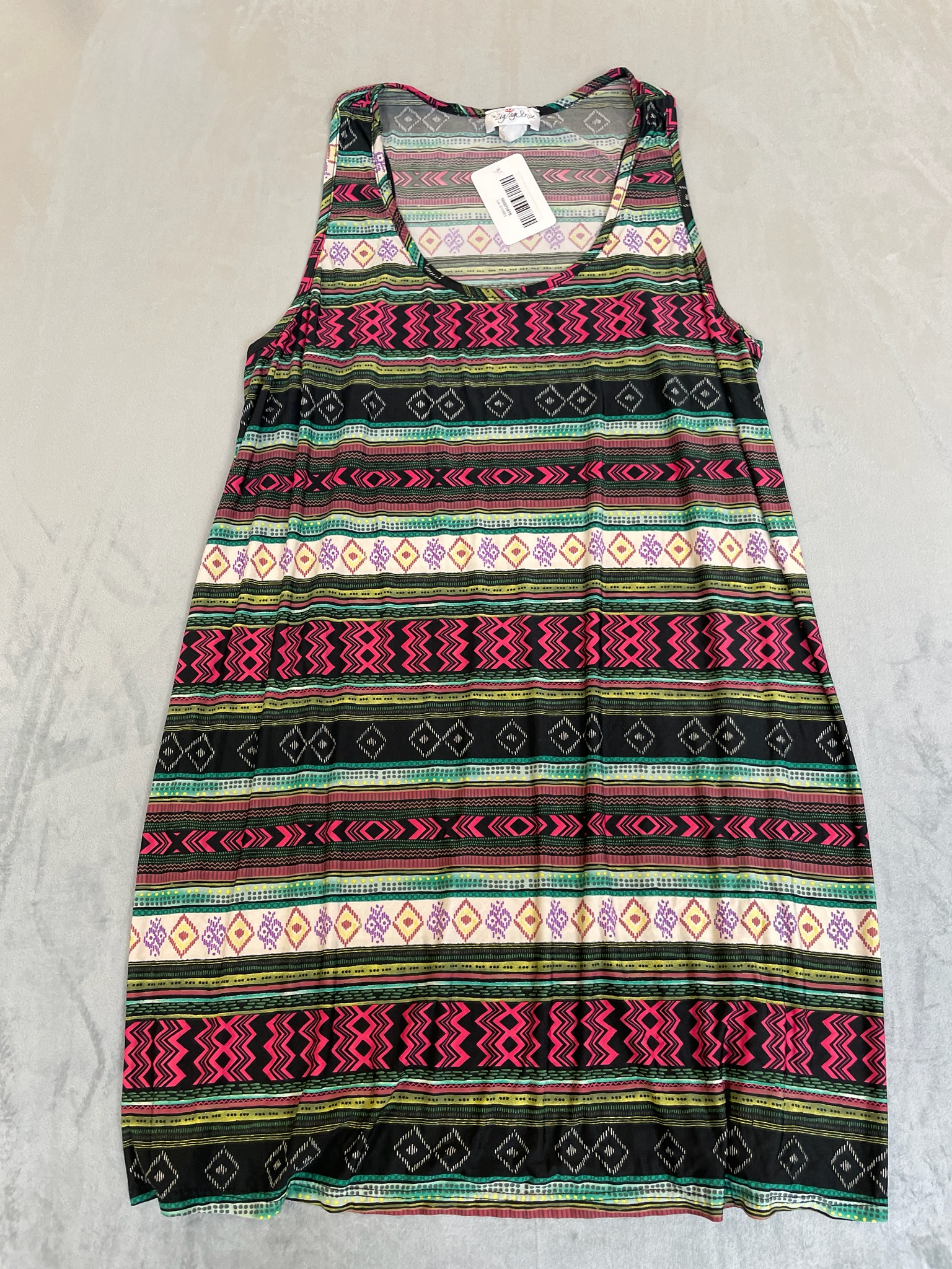 The ZigZag Stripe Black Multicolor Lightweight Knit Tank Dress Size 2XL/3EG
