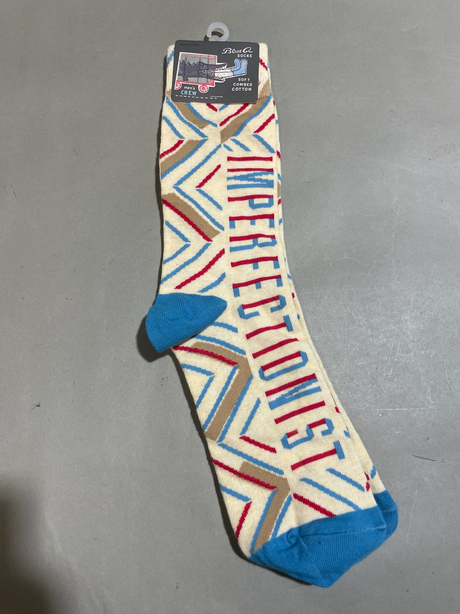 Blue Q Cream Chevron Combed Cotton Blend Crew Socks
