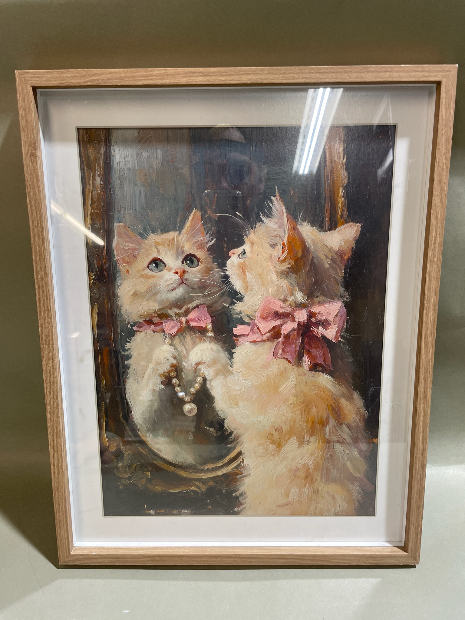 The Spring Shop Cream Kittens Framed Wall Art Size 14x18 in