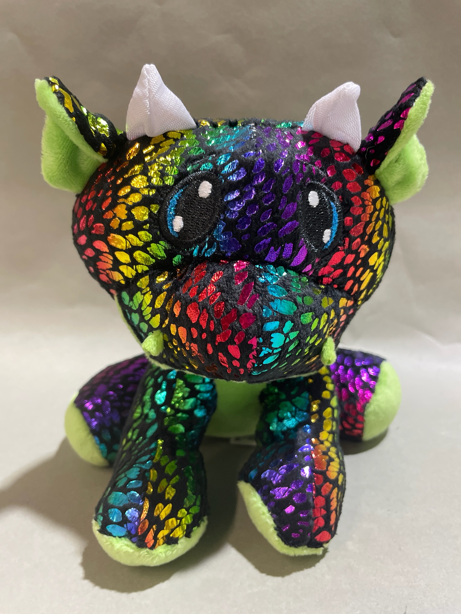 World Plush Black Rainbow Metallic Scale Plush Dragon