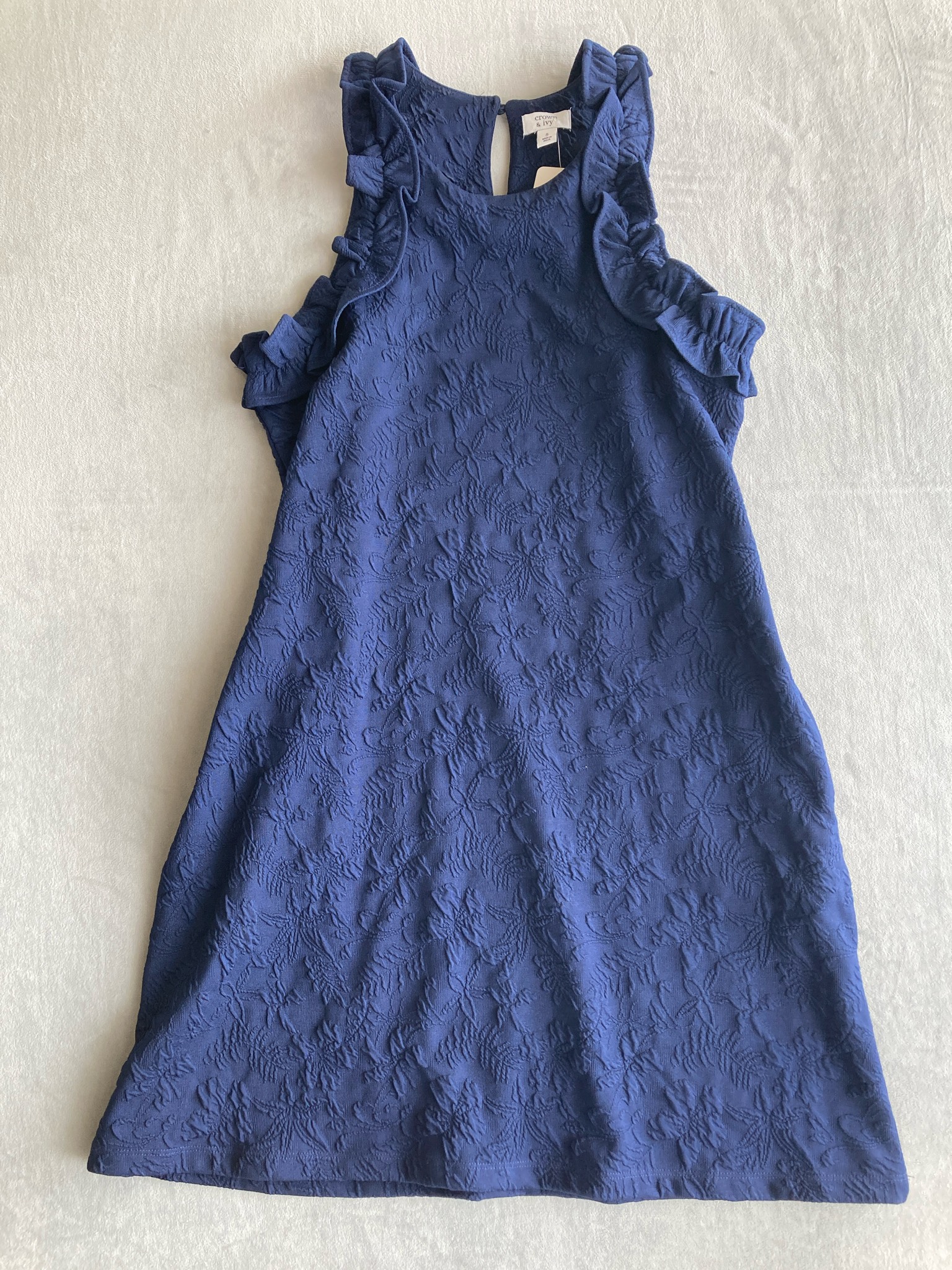 Crown & Ivy Navy Textured Floral Dress Size S