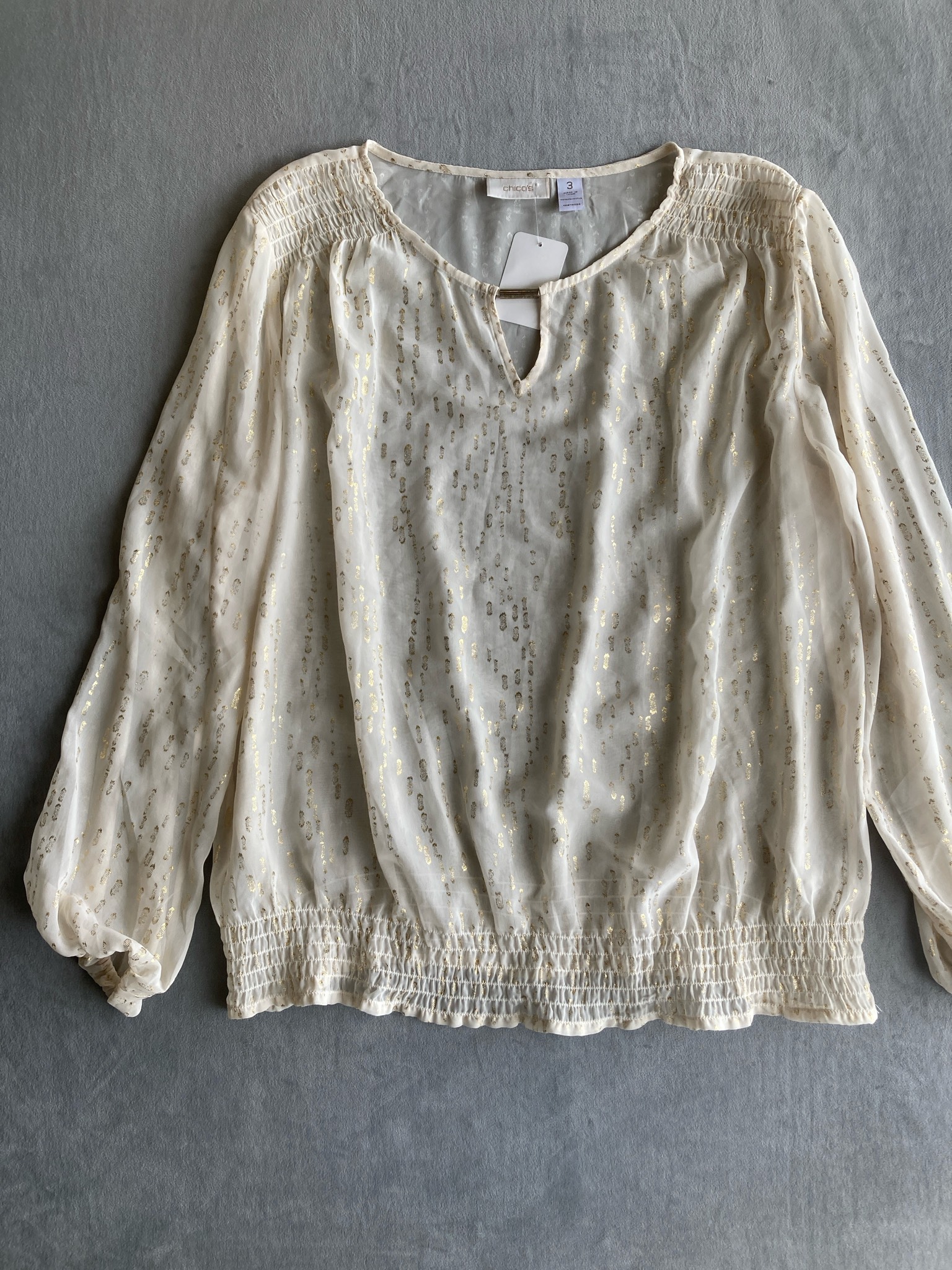 Chico's Ivory Gold Fleck Polyester Blouse Size 3