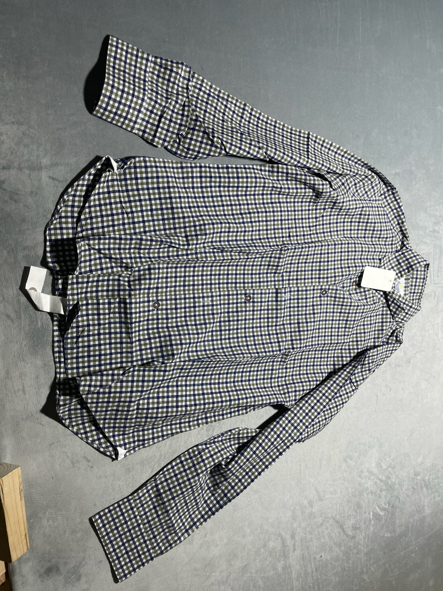Giannetto Navy Olive Gingham Long-Sleeve Button-Up Shirt