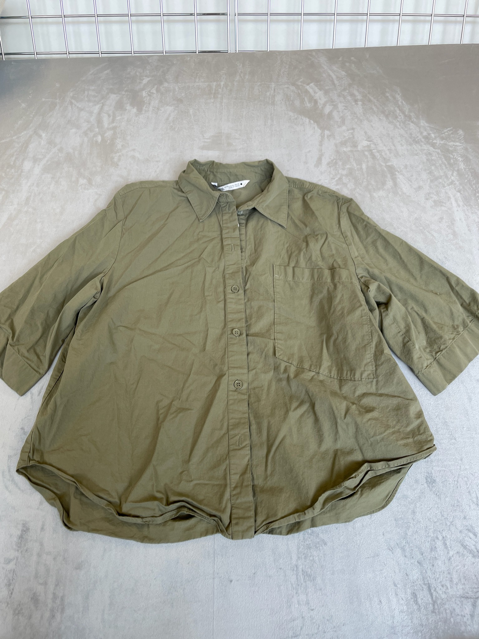 Zara Olive Oversized Button-Up Shirt Size XL