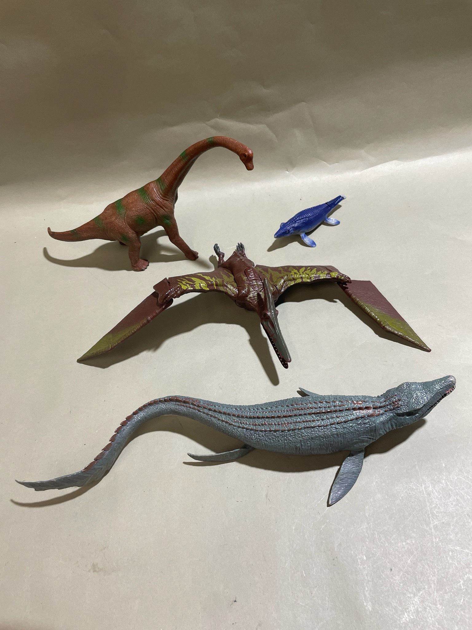 Brown Gray Blue Plastic Dinosaur Figure Set