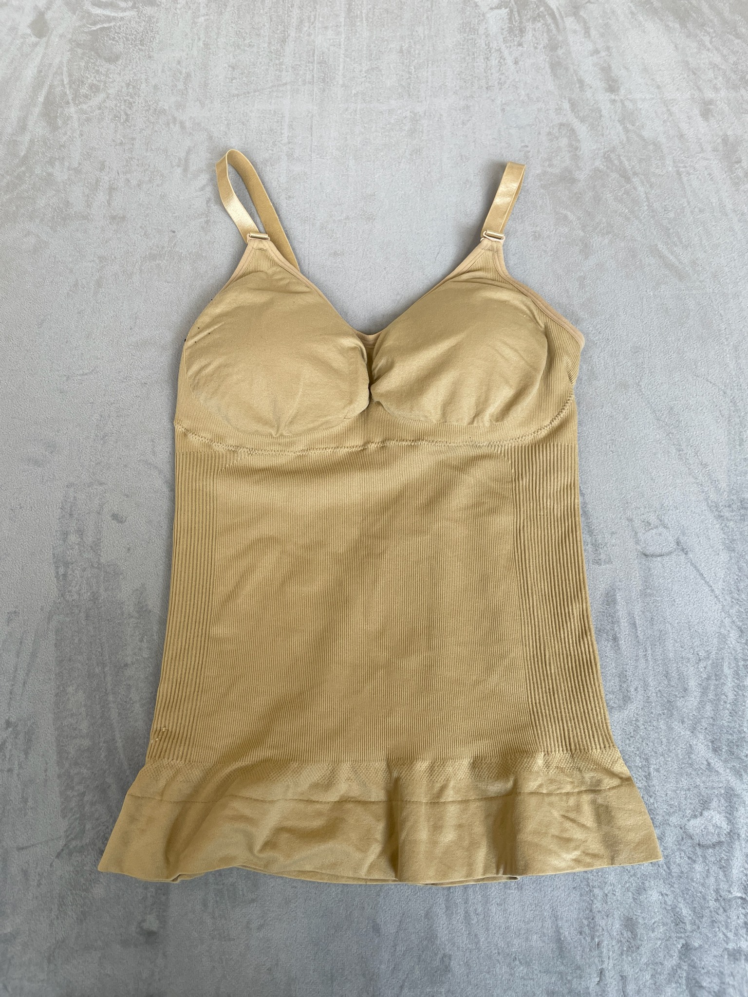 Beige Nylon-Spandex Longline Camisole Size L