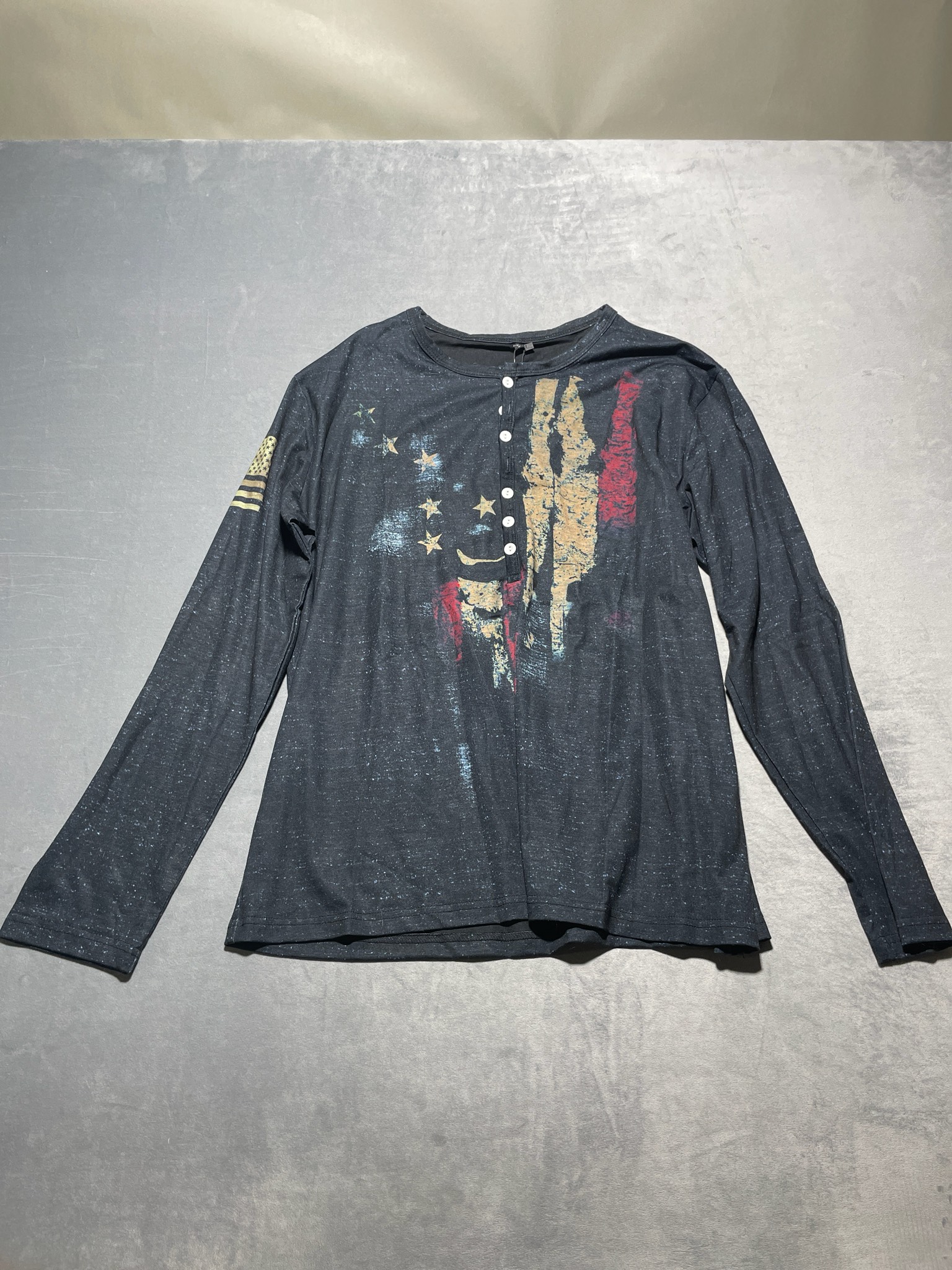 JELLYBLOODY Charcoal Speckled Jersey Long Sleeve Henley Size L