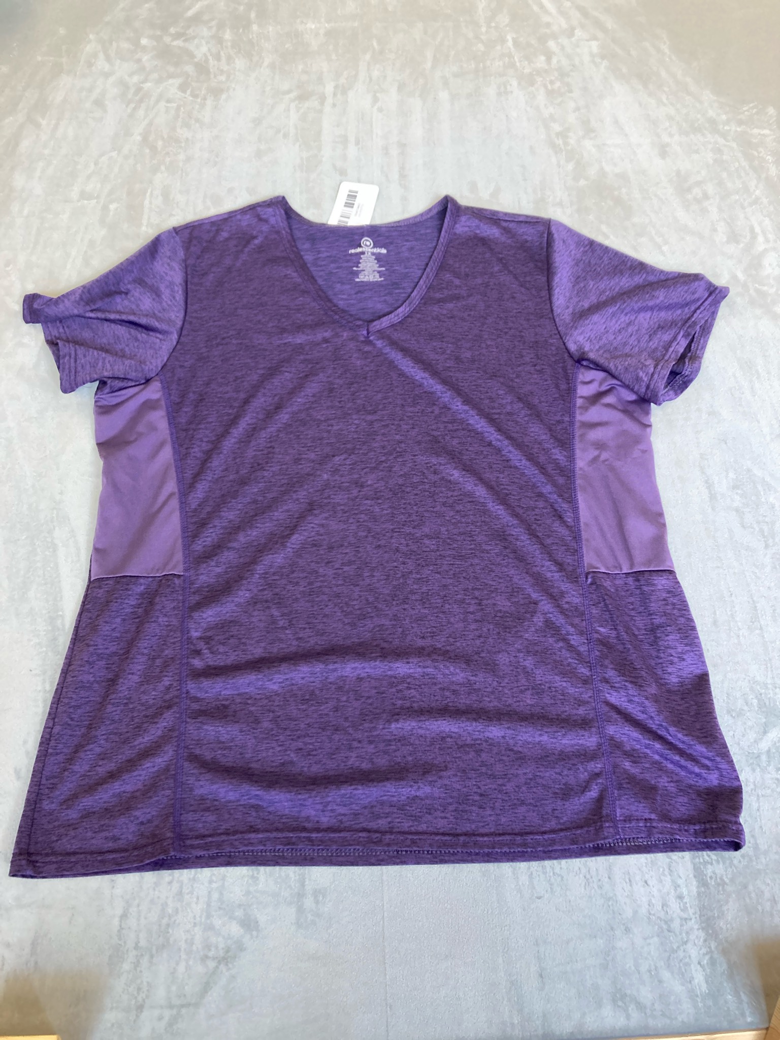 realessentials Purple Heathered Polyester Blend V-Neck Top Size 1X