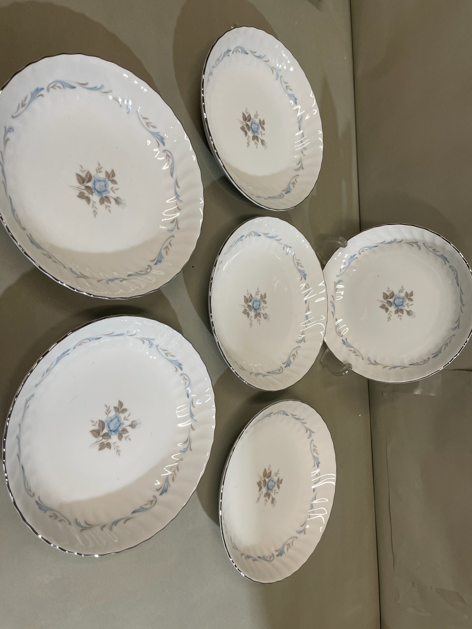 Style House White Blue Rose Fine China Plates