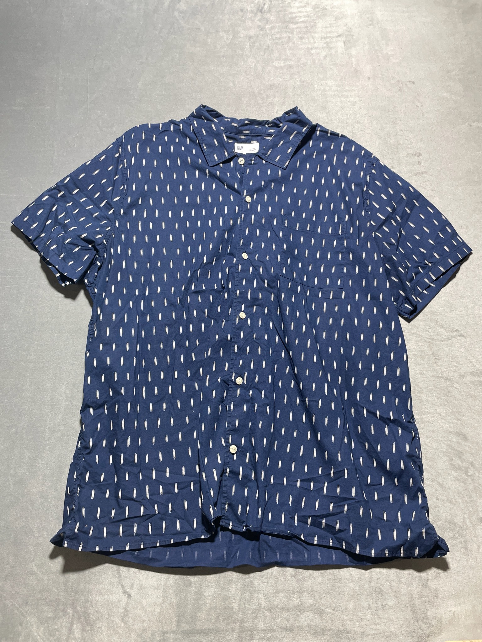 GAP Navy Brushstroke Cotton Blend Short-Sleeve Button-Up Shirt Size XL