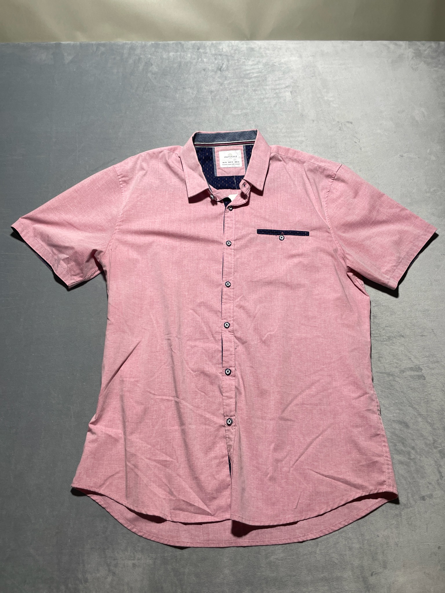 Craft + Flow Pink Polyester-Cotton-Blend Short Sleeve Button-Up Shirt Size XL