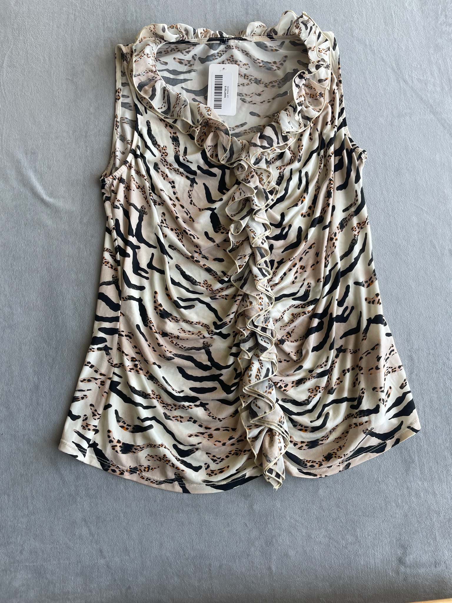 Cream Animal Print Sleeveless Blouse