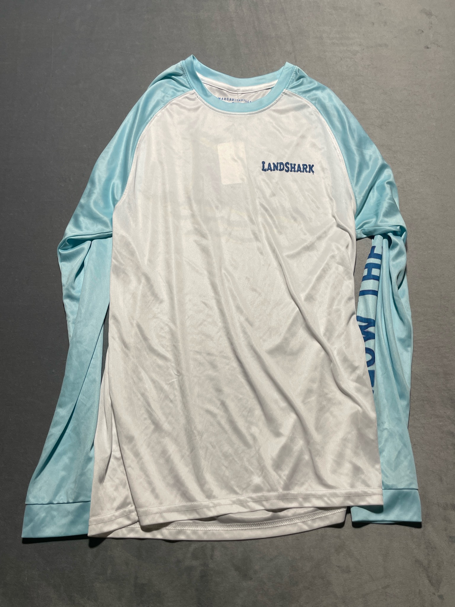 Landshark White and Aqua Polyester Long Sleeve Sun Shirt Size M