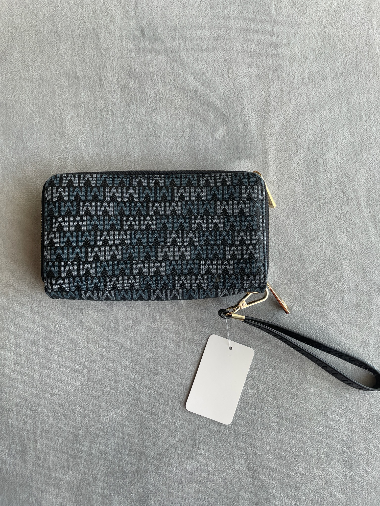 Black Monogram Zip-Around Wristlet Wallet