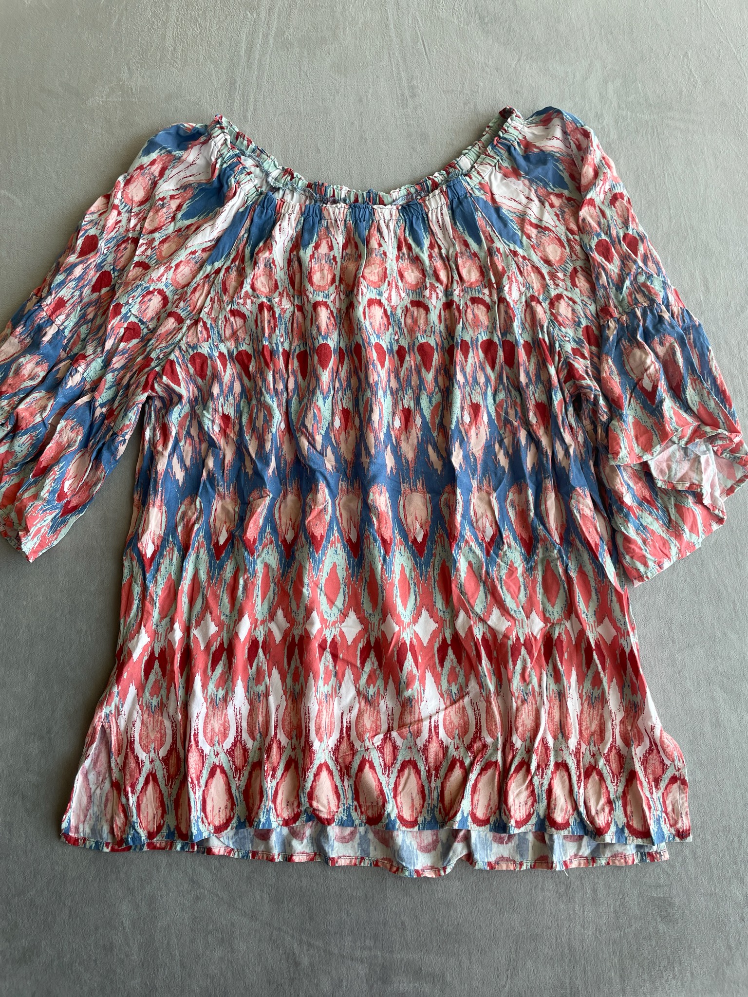 ali miles Multicolor Ikat-Print Blouse Size 2X