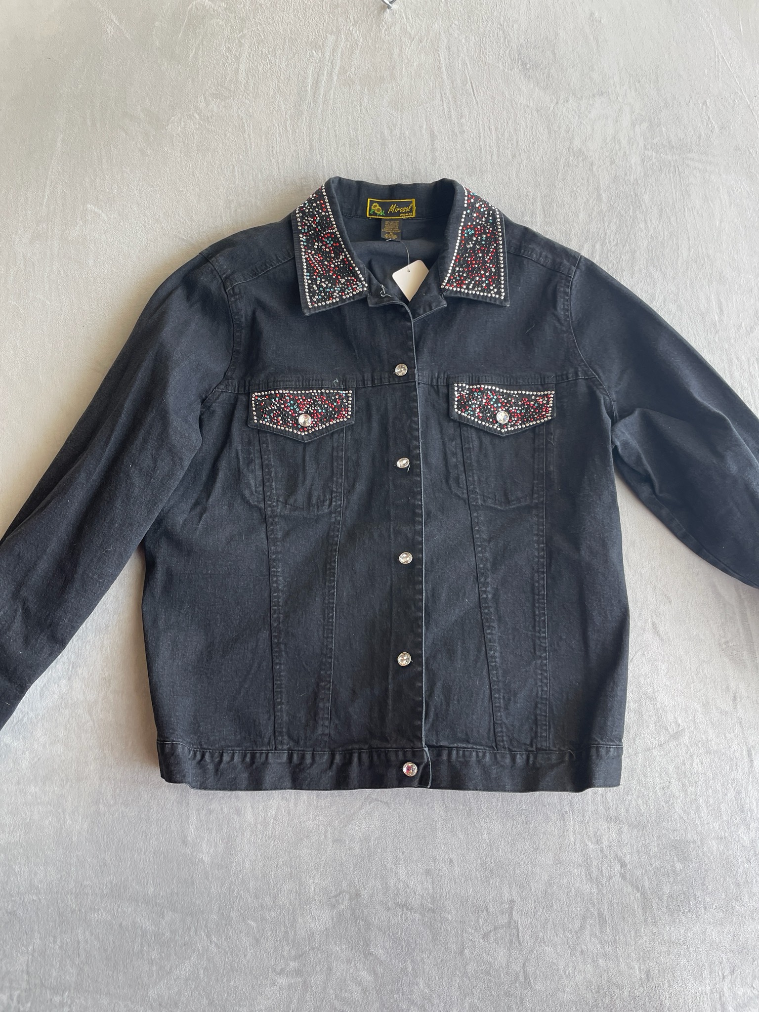 Mirasol Black Cotton-Blend Denim Jacket Size 1X