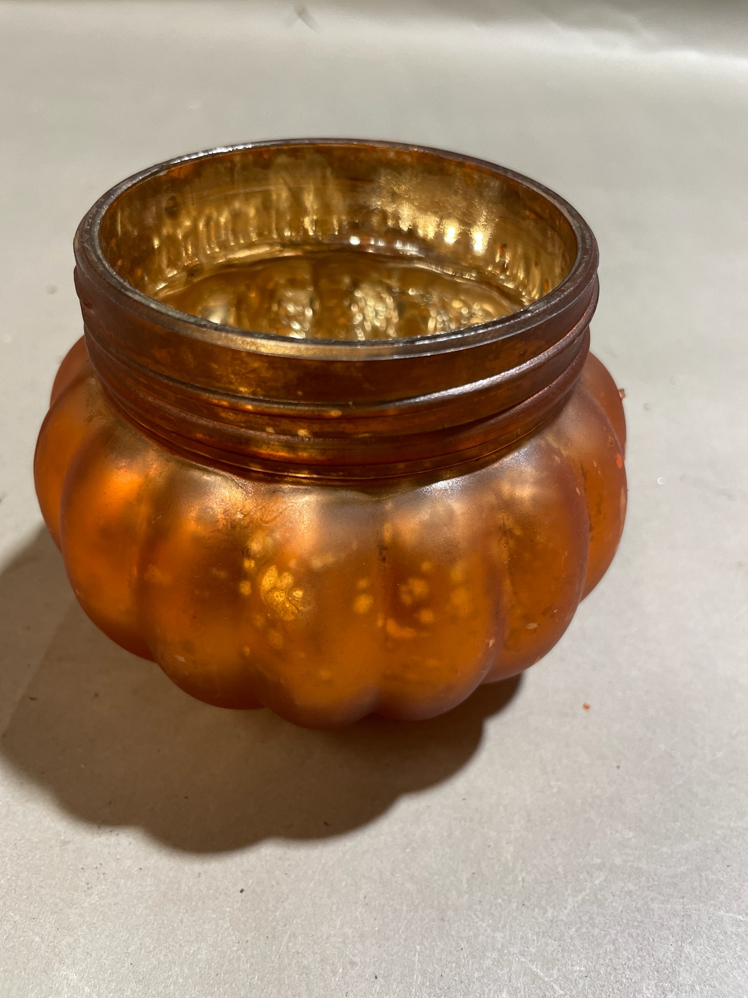 Orange Ribbed Pumpkin Glass Votive Holder
