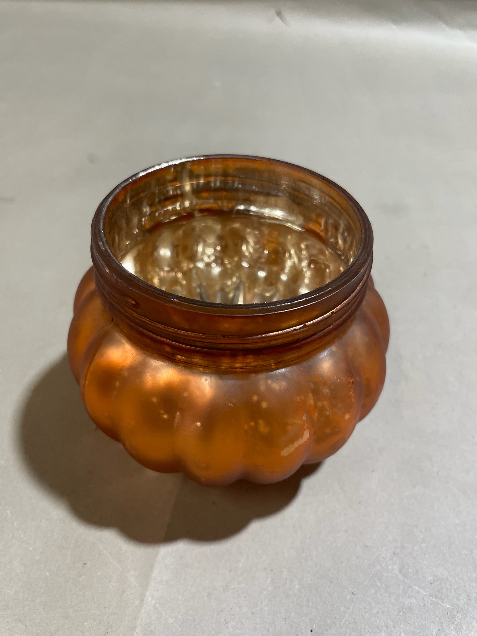 Amber Ribbed Glass Pumpkin Jar
