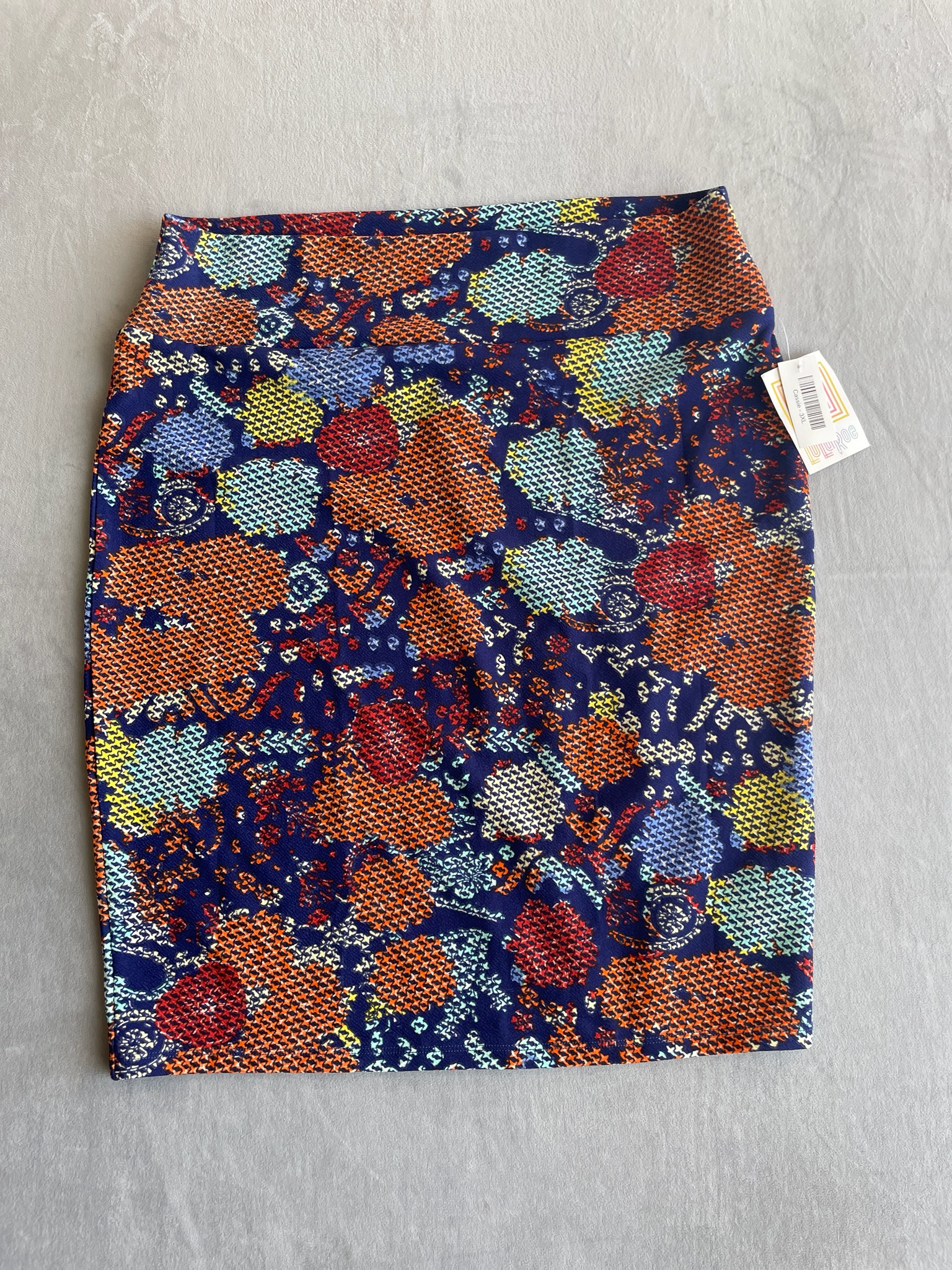 LuLaRoe Navy Multicolor Stretch Knit Pencil Skirt Size 3XL