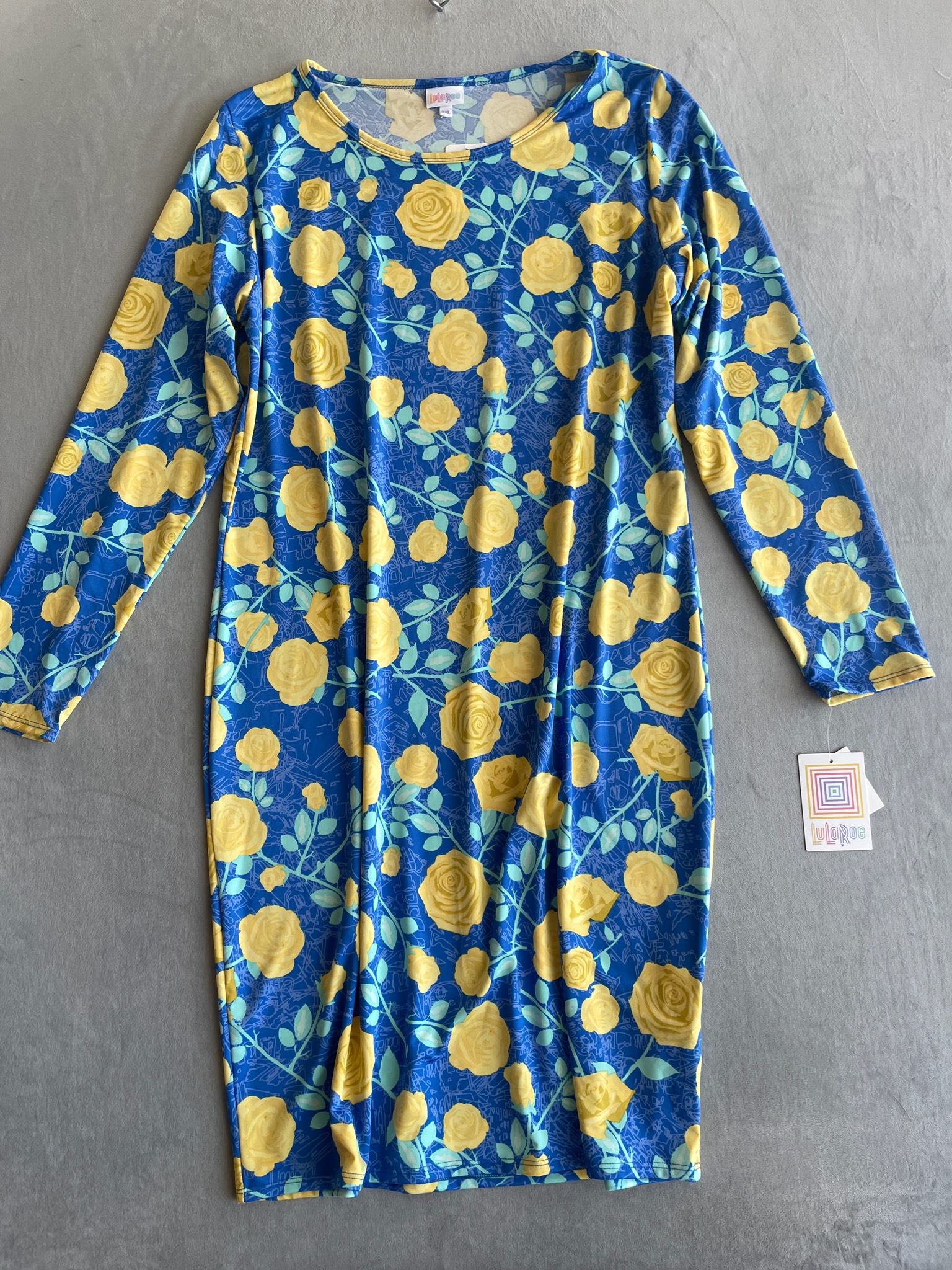 LuLaRoe Bright Blue Floral Stretch Knit Dress Size 3XL