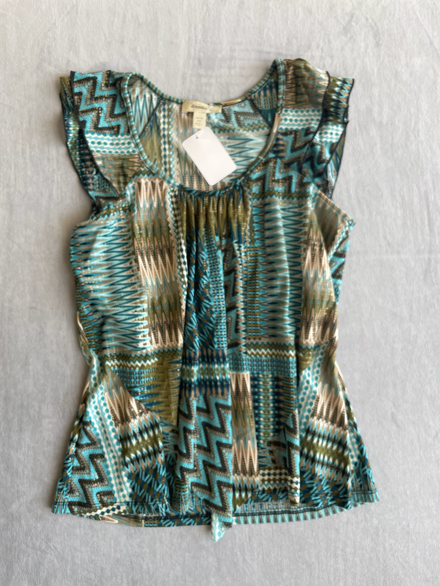 dressbarn Teal Geometric Lightweight Knit Sleeveless Top Size Petite Small