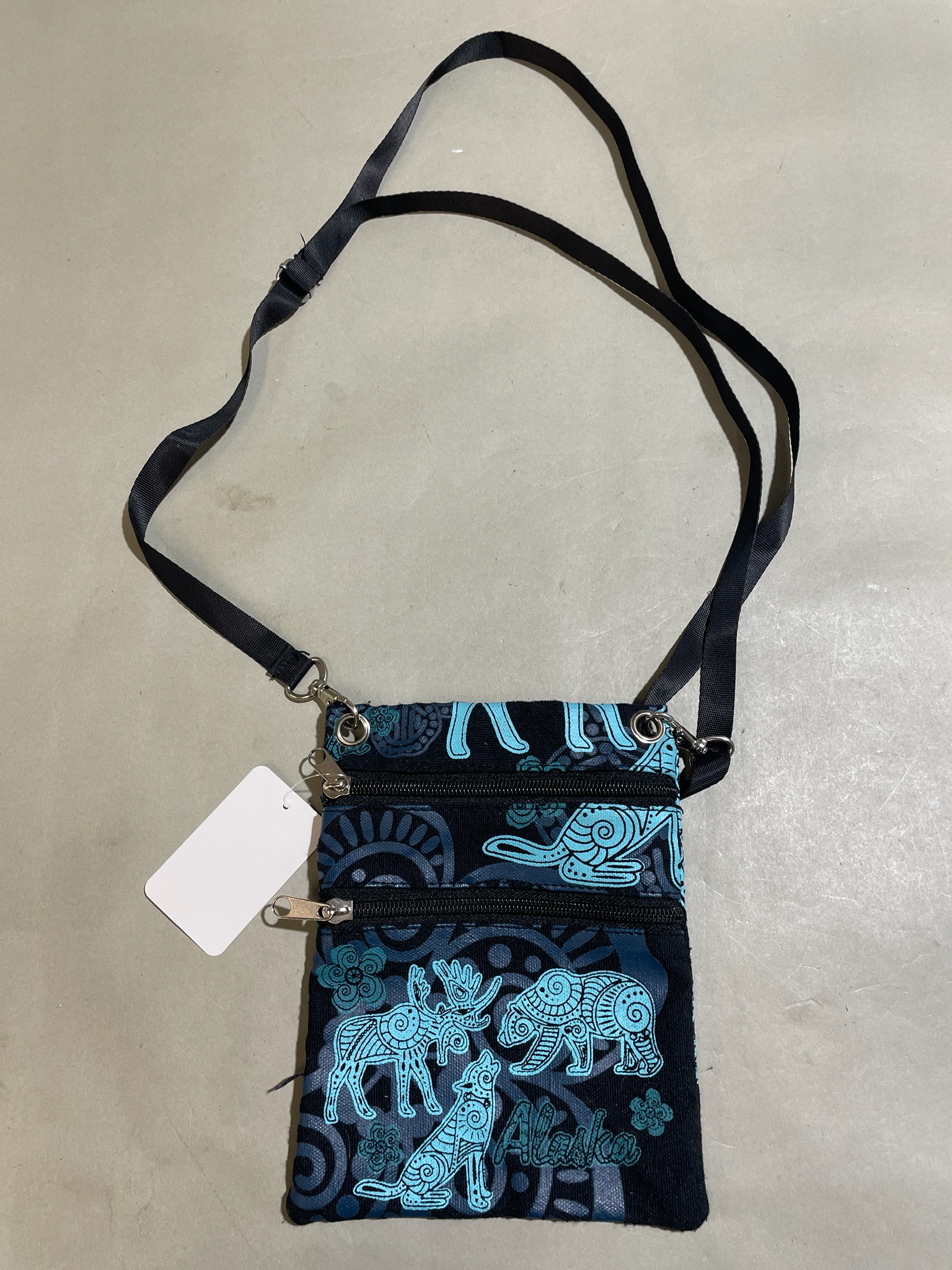 Black Teal Printed Crossbody Pouch Size Small