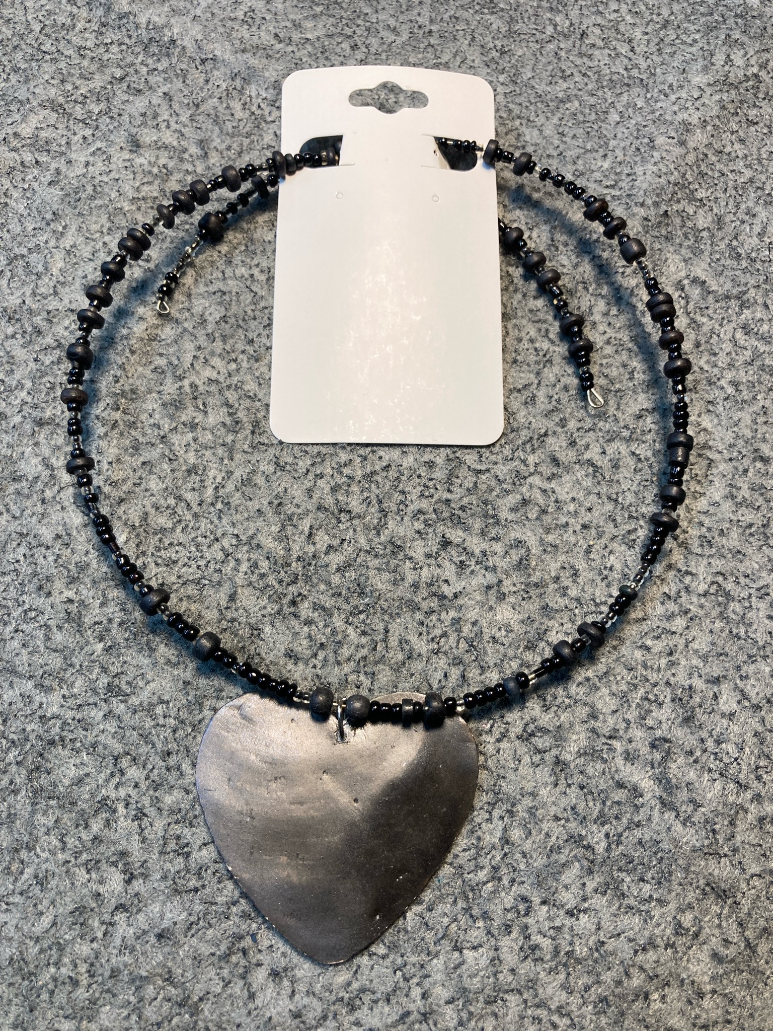 Black Beaded Heart Pendant Necklace