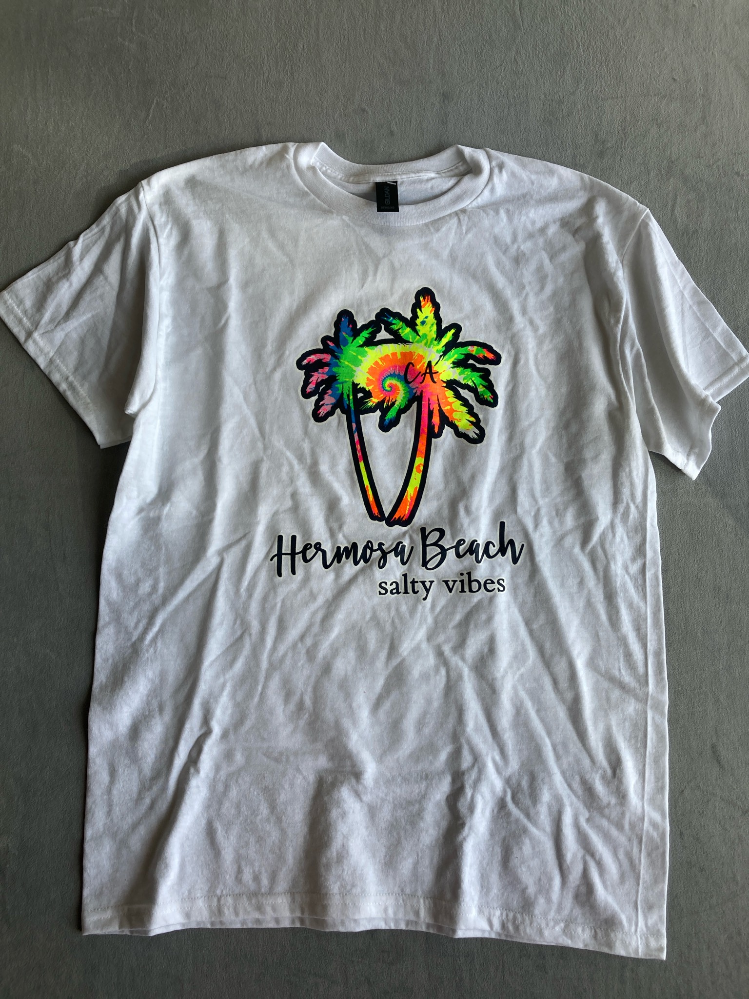 Gildan White Tie-Dye Dryblend T-Shirt Size Medium