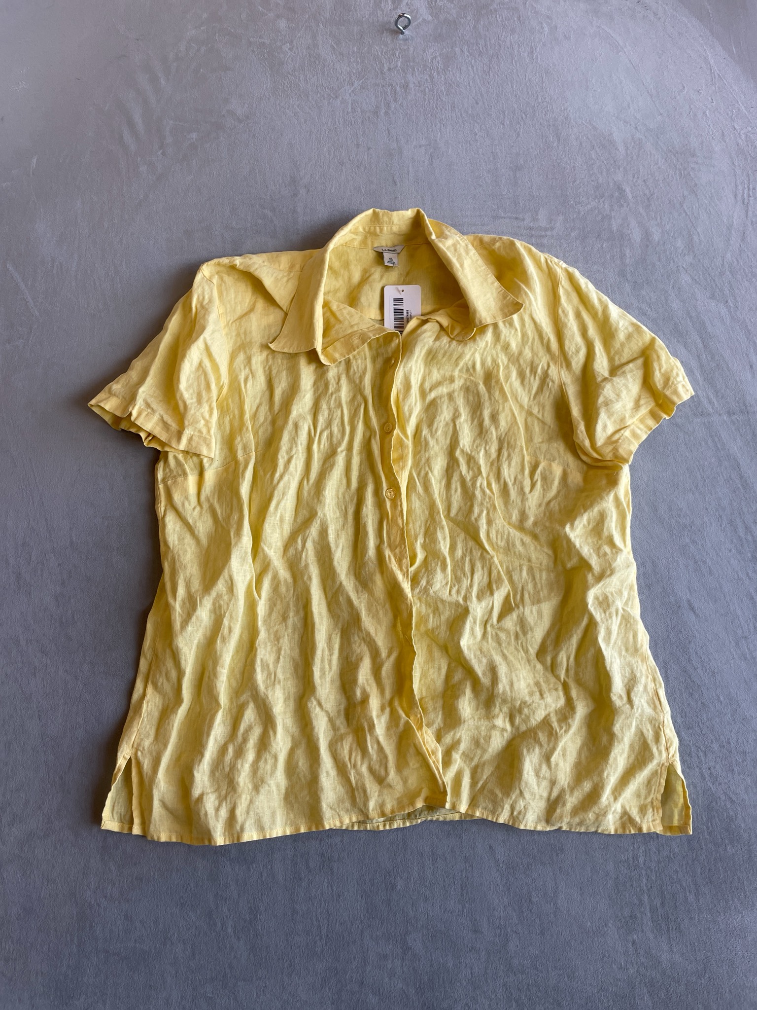 L.L.Bean Pale Yellow Linen-Like Button-Up Shirt Size XL