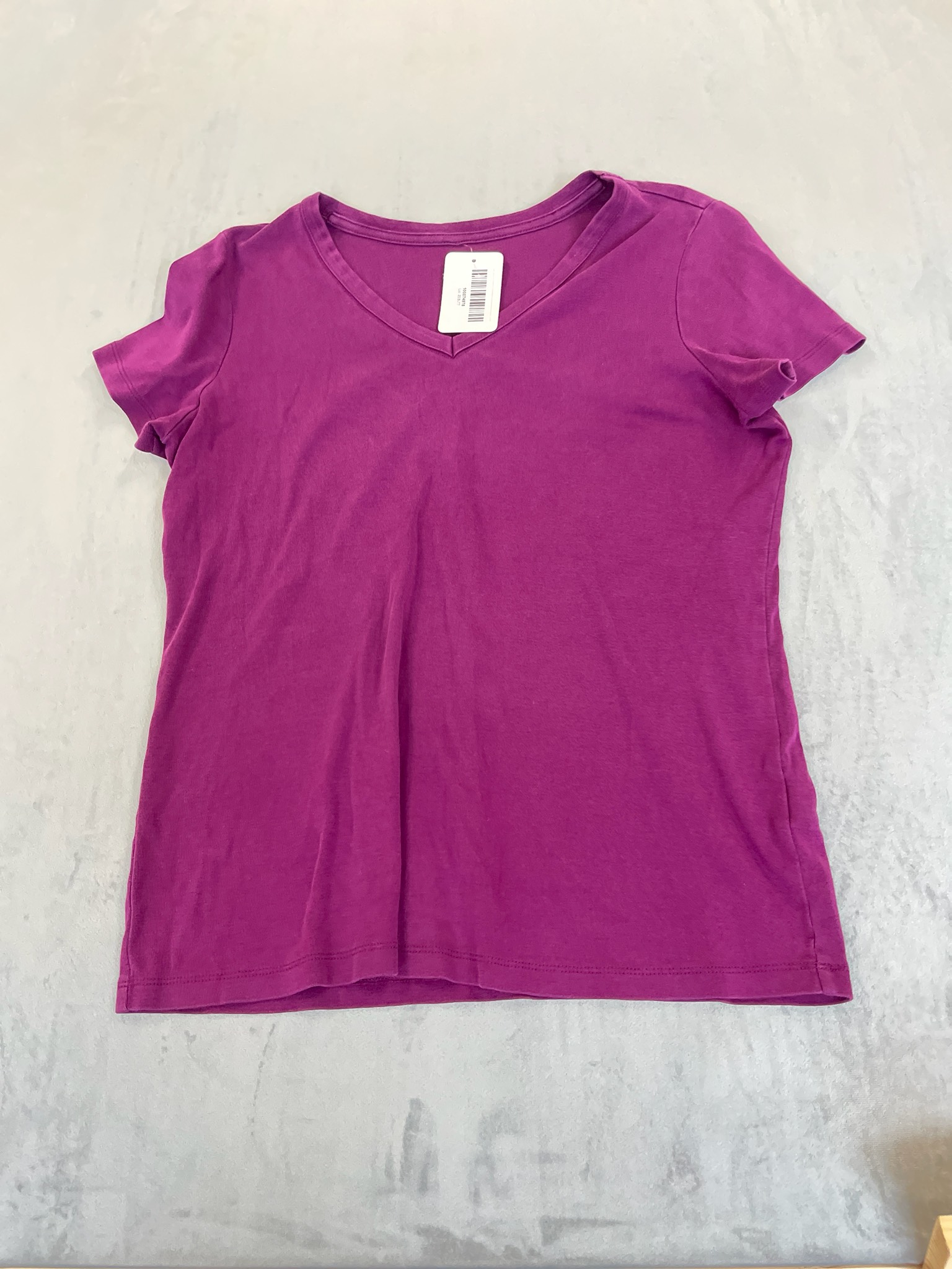 Lands' End Fuchsia Cotton V-Neck T-Shirt Size M (10/12)
